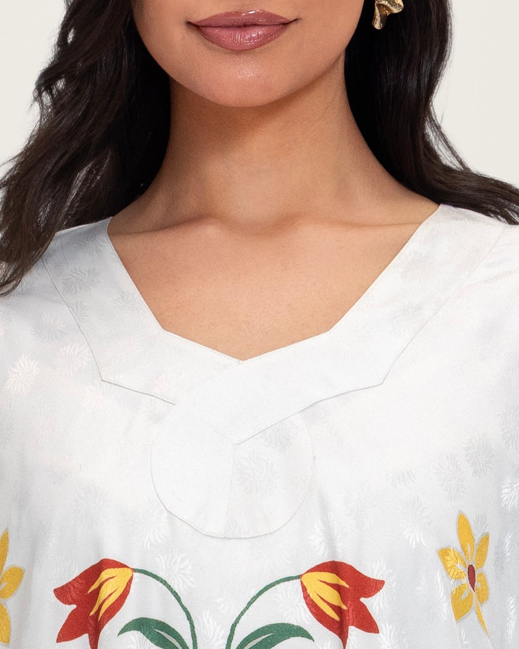 Floral Printed Kaftan Dress – White & Turquoise