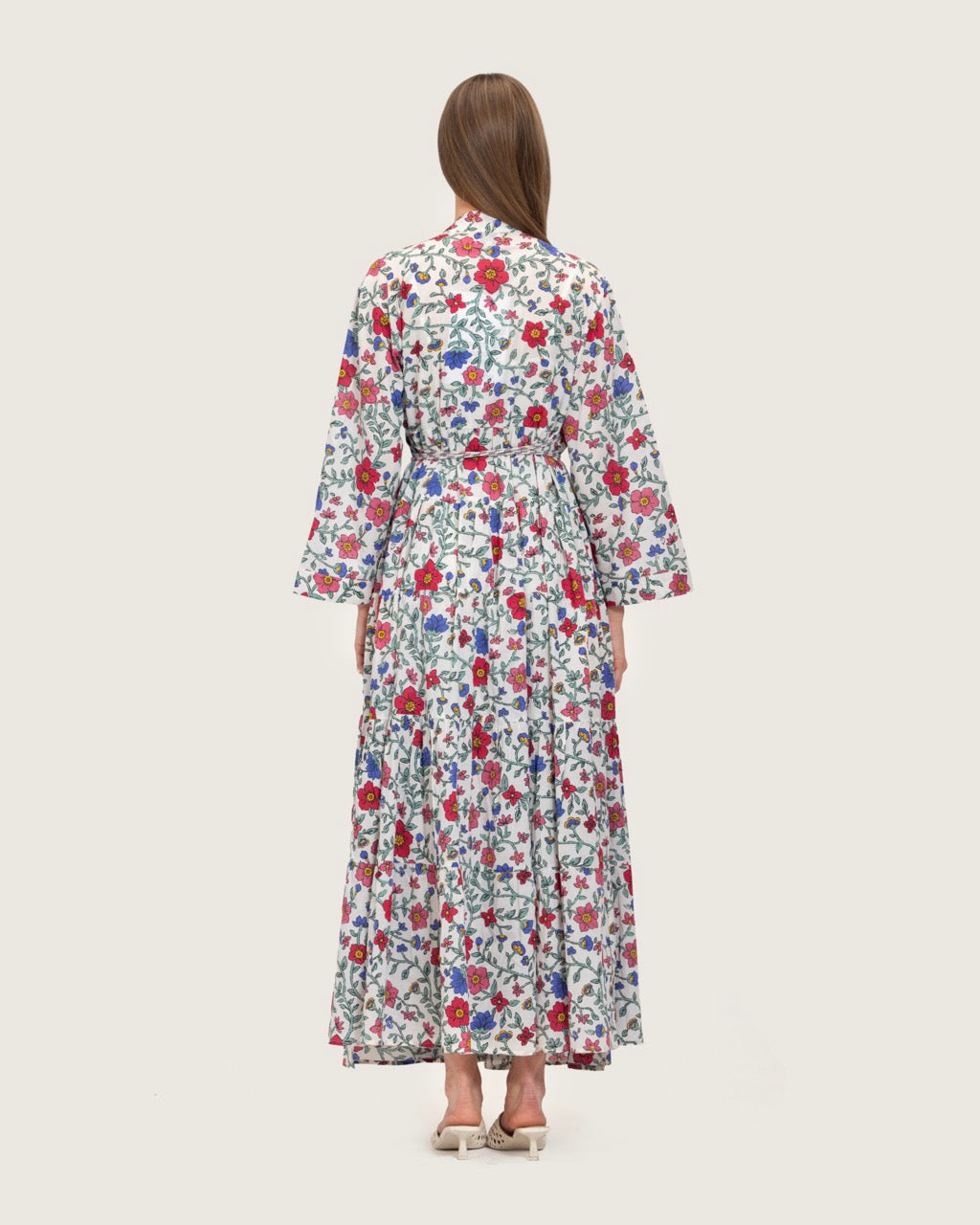 Floral Tiered Maxi Wrap Dress with Waist Tie Tassels