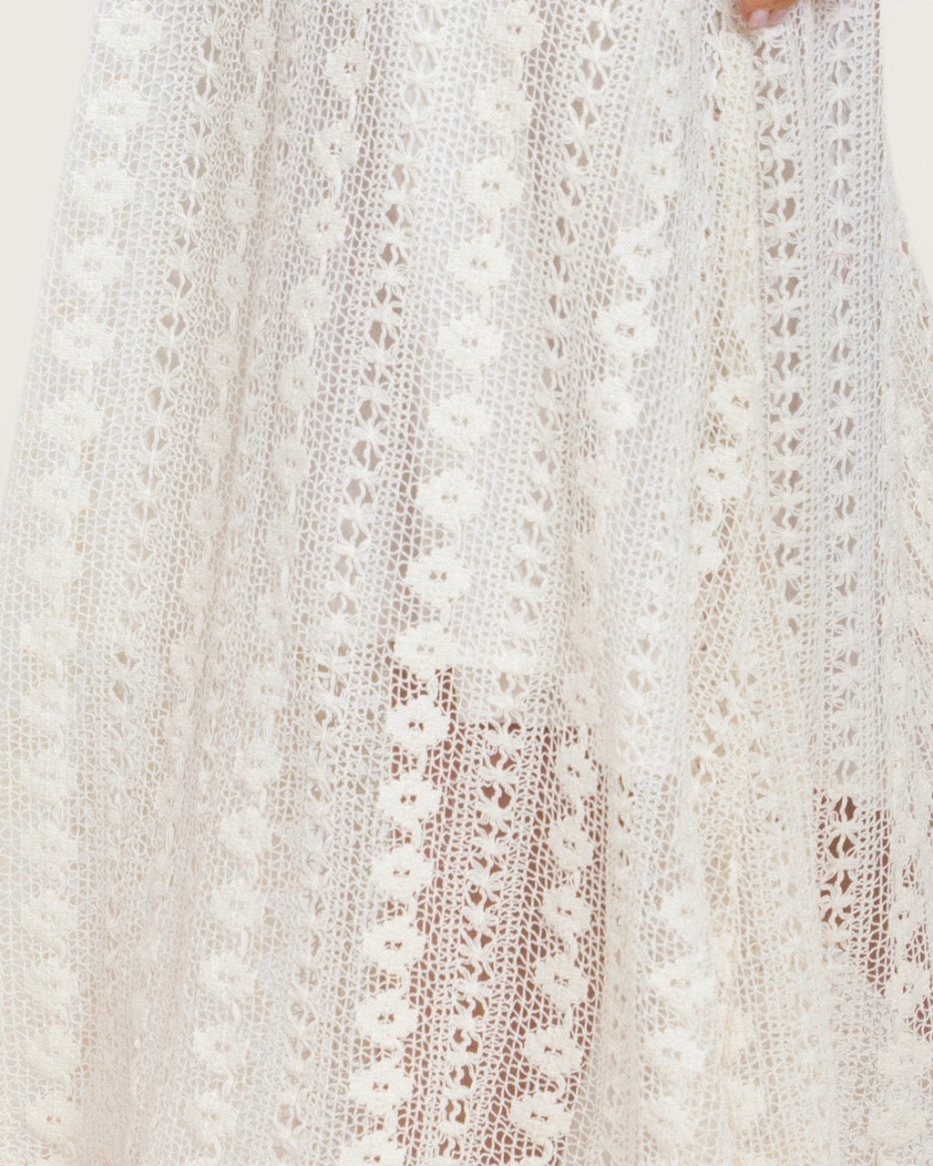 White Embroidered Lace Maxi Kaftan with Handmade Tassels