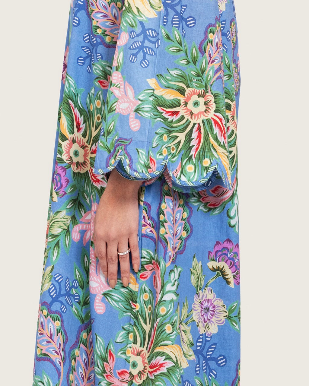 Blue Floral Maxi Dress with Square Neckline