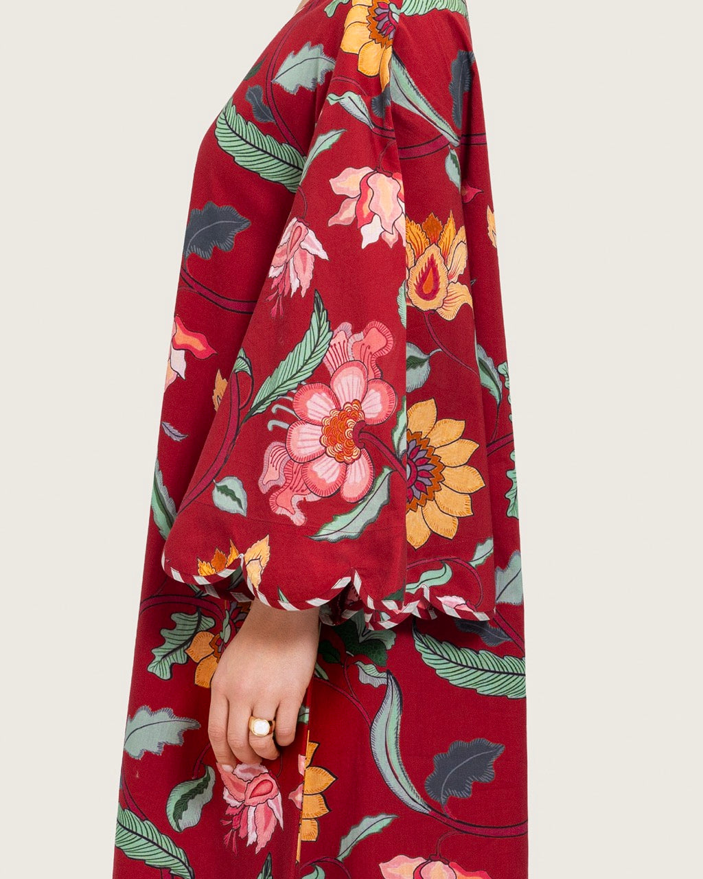 Maroon Red Floral Maxi Dress with Square Neckline