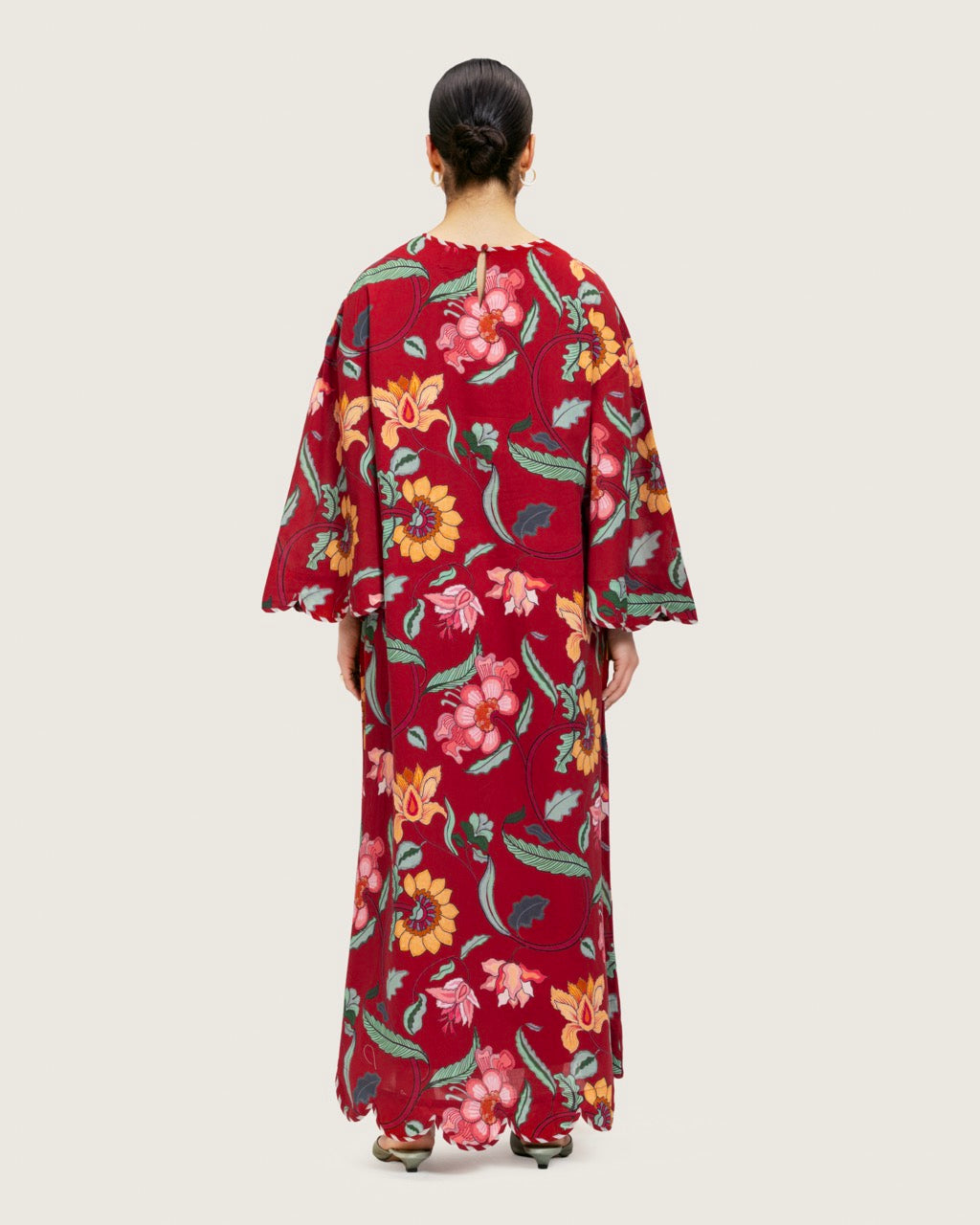 Maroon Red Floral Maxi Dress with Square Neckline