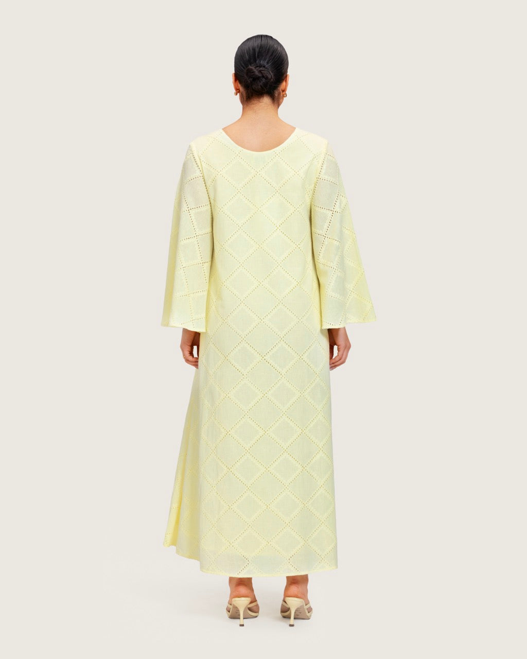 Loose Eyelet Cotton Dress with Handmade Beaded & Sequin Embellishments