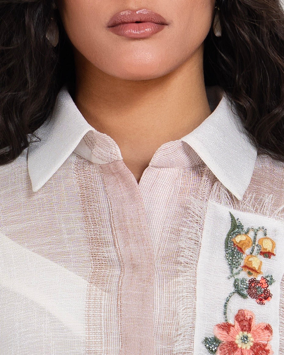 Maxi Shirt Dress with Handcrafted Floral Embroidery