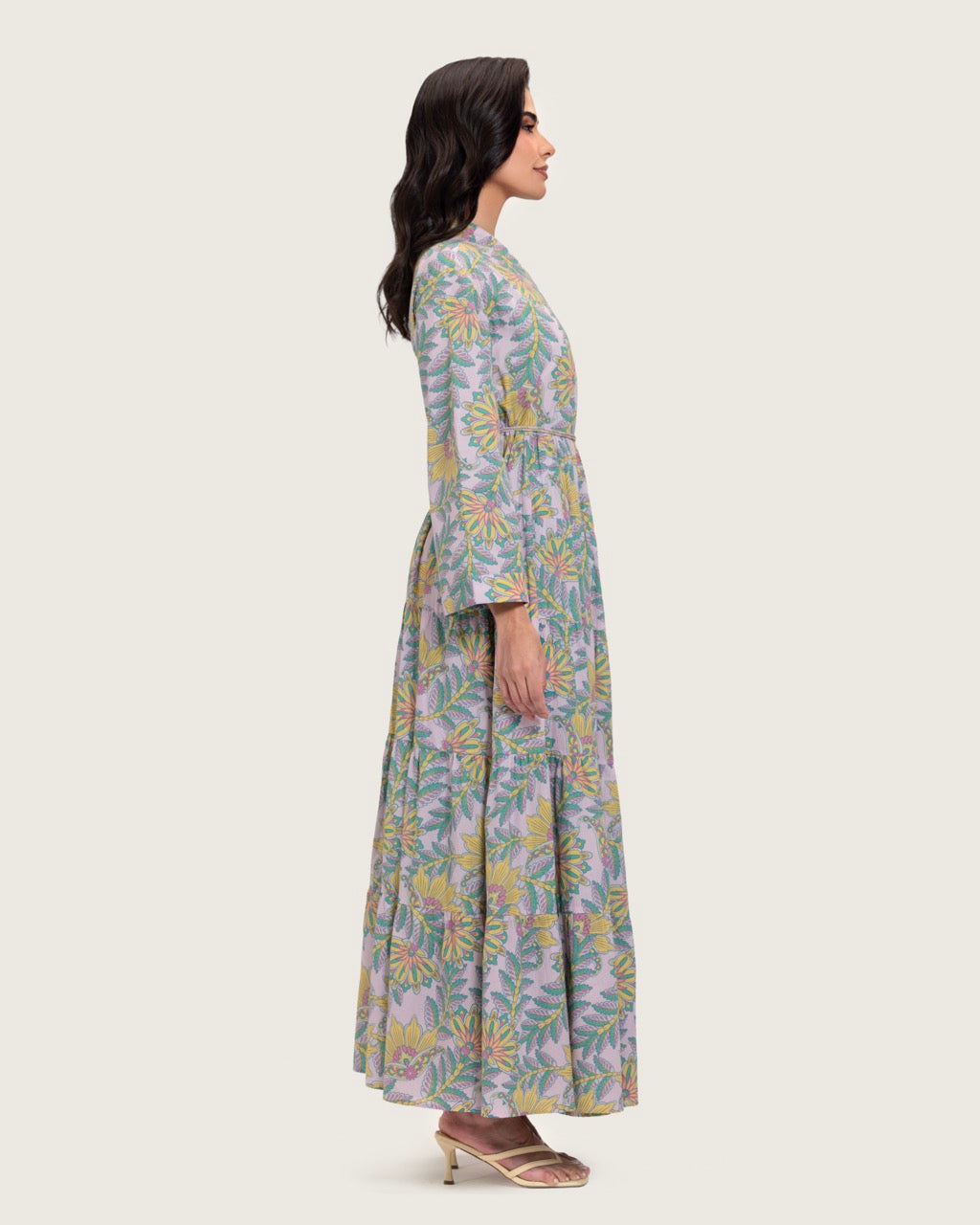 Printed Maxi Wrap dress with Tie Waist & Tassels