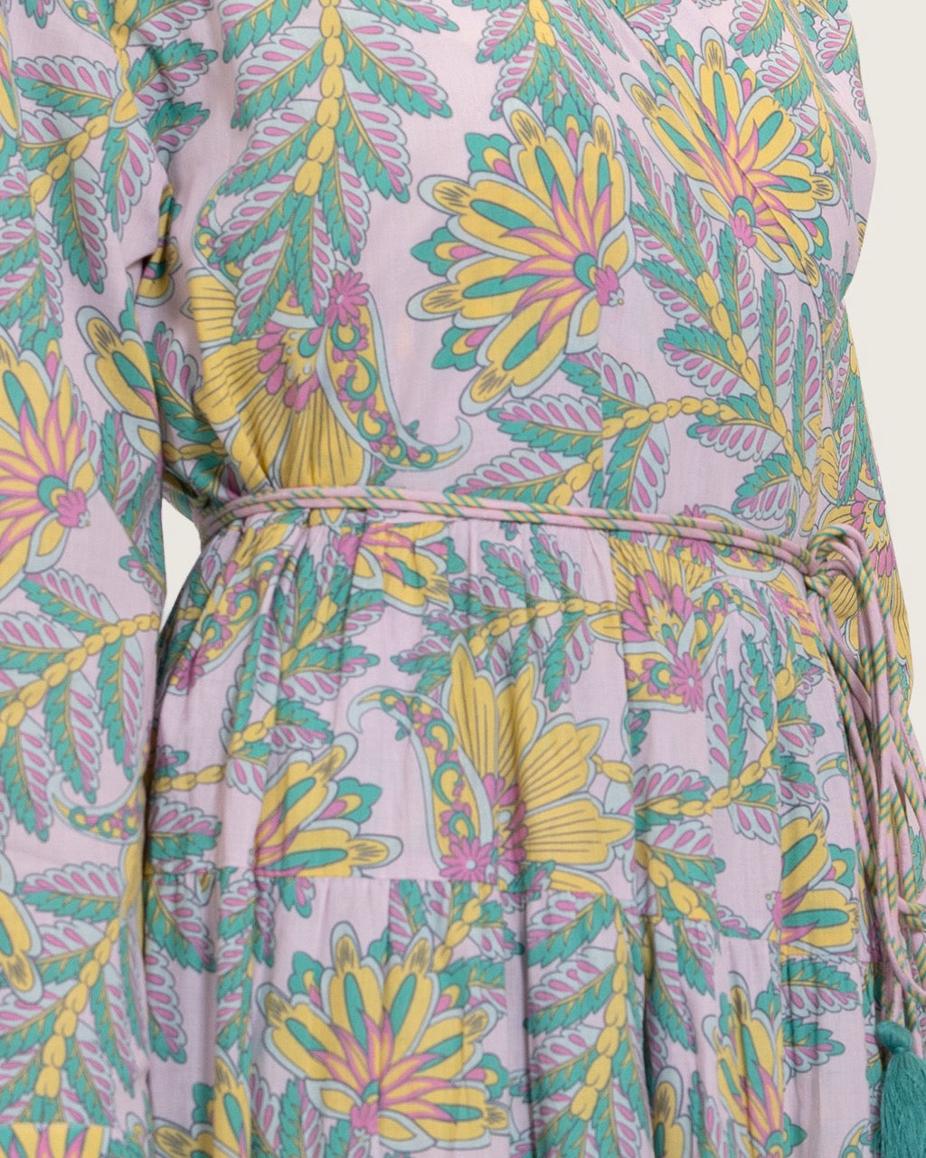 Printed Maxi Wrap dress with Tie Waist & Tassels