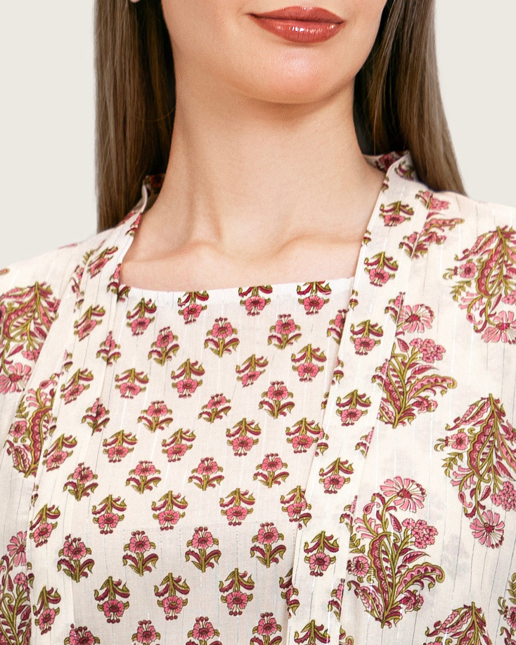 طقم عباية و فستان قطن مطبوع مذهب - زهري