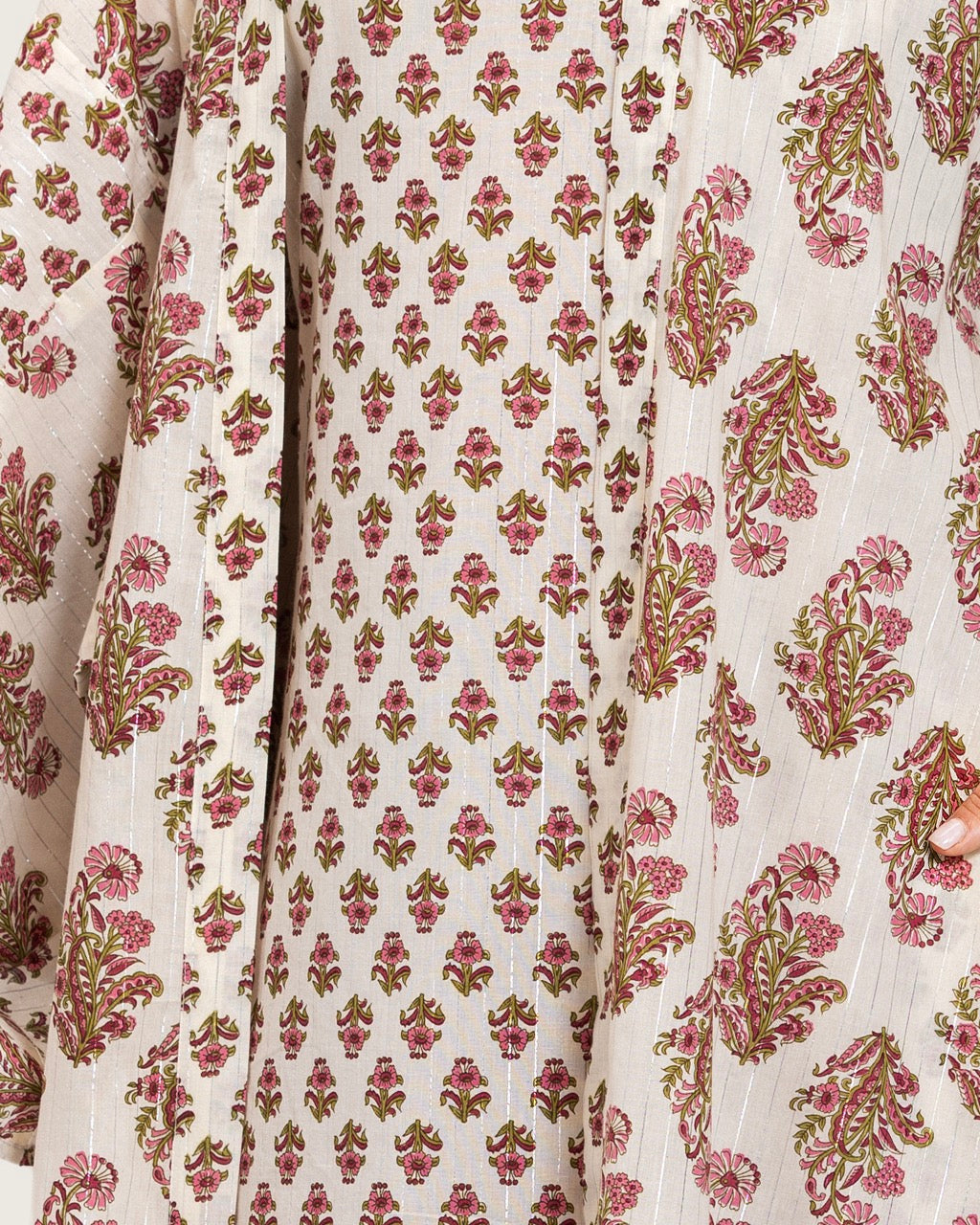 طقم عباية و فستان قطن مطبوع مذهب - زهري