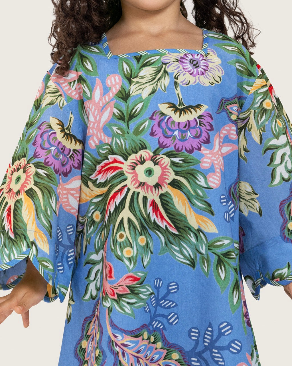 Girls Floral Blue Maxi Kaftan with Relaxed Silhouette