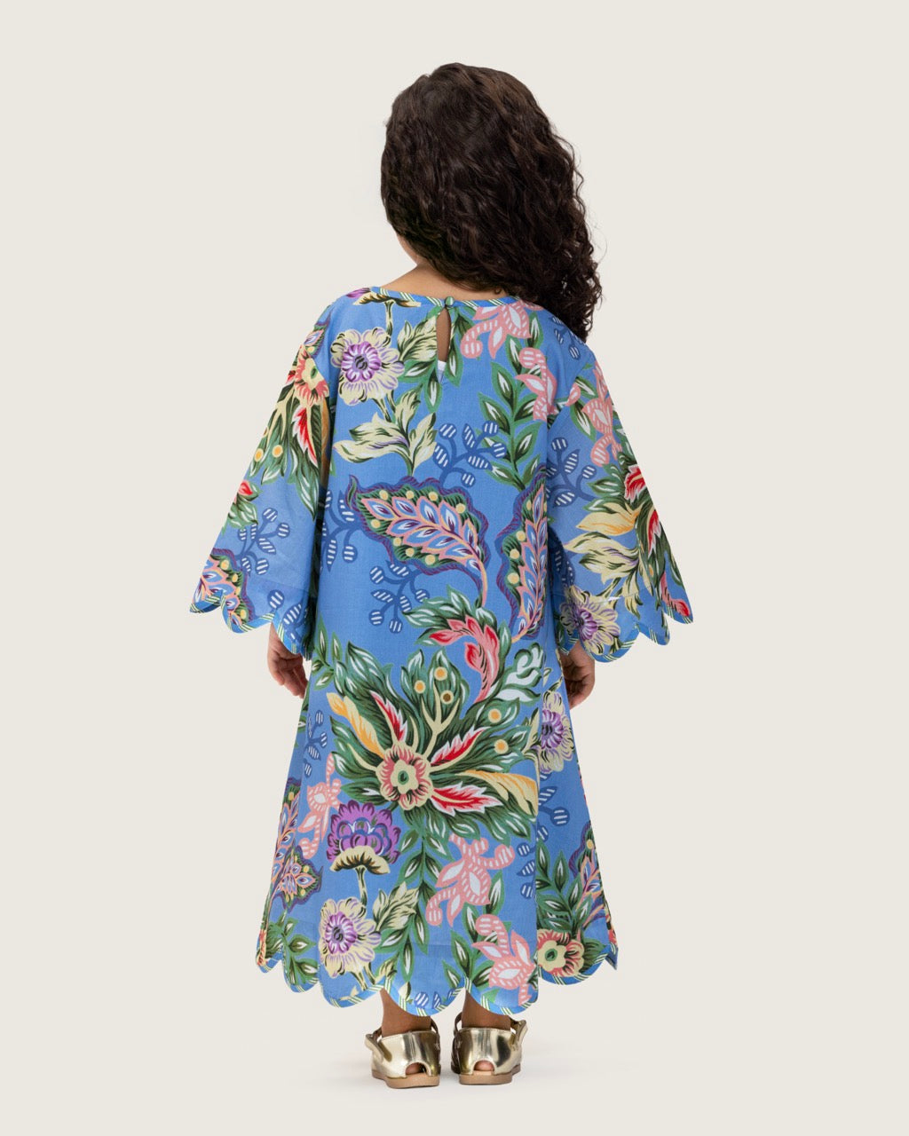 Girls Floral Blue Maxi Kaftan with Relaxed Silhouette