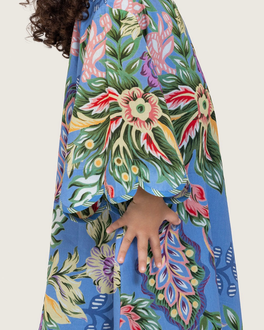 Girls Floral Blue Maxi Kaftan with Relaxed Silhouette