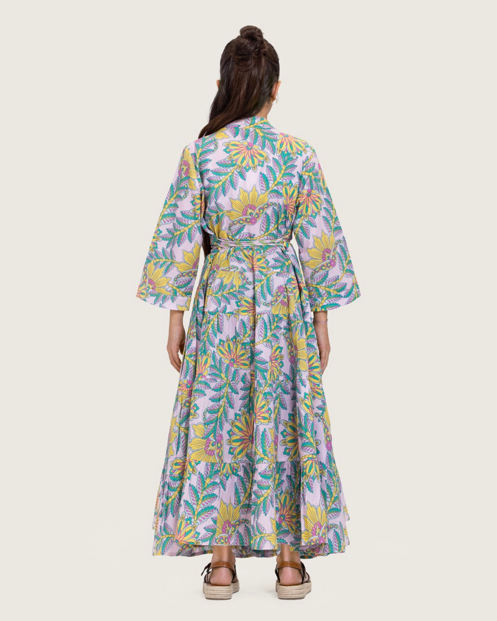 Girls Floral Cotton Wrap Dress with Soft Tiers - Teal