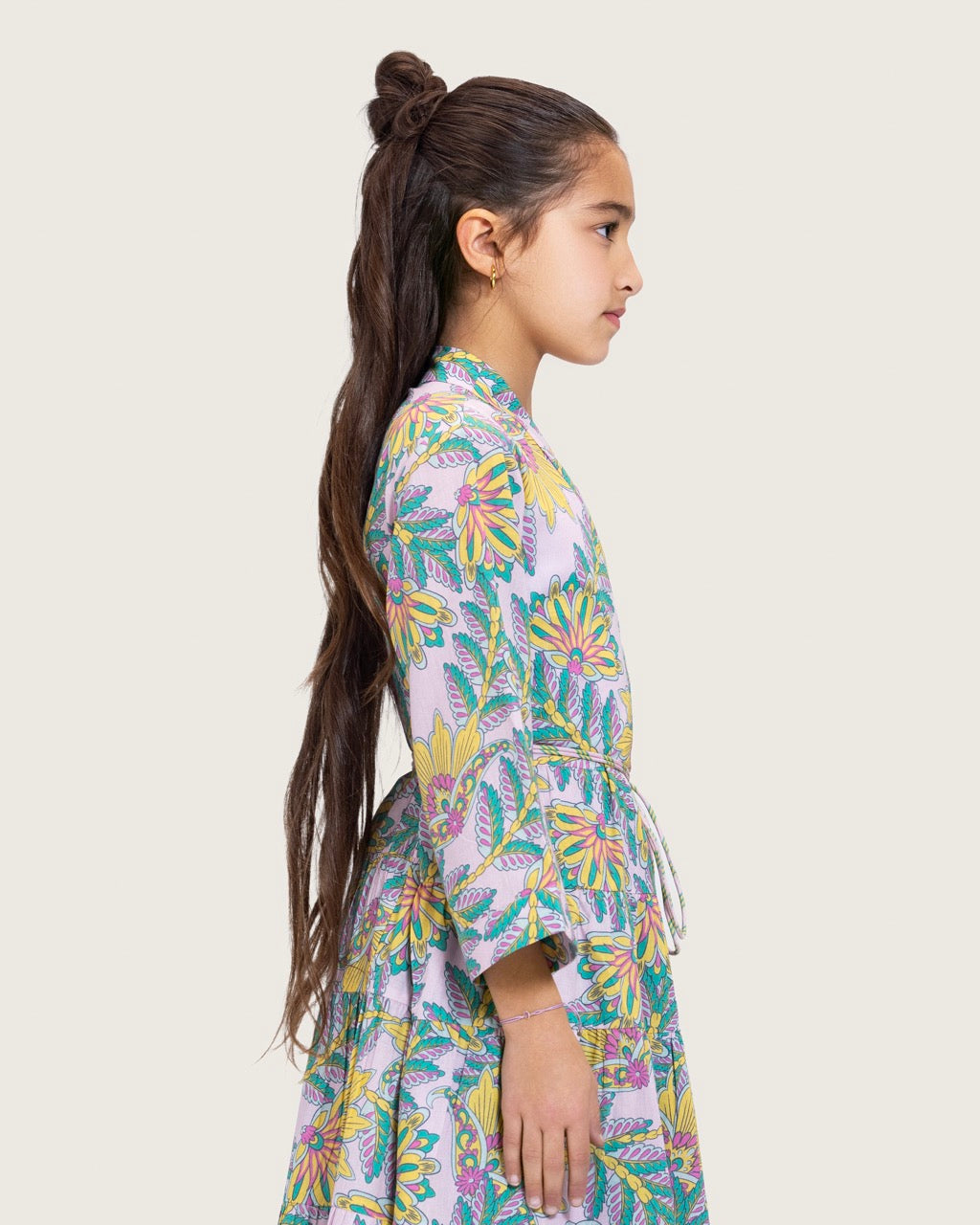 Girls Floral Cotton Wrap Dress with Soft Tiers - Teal