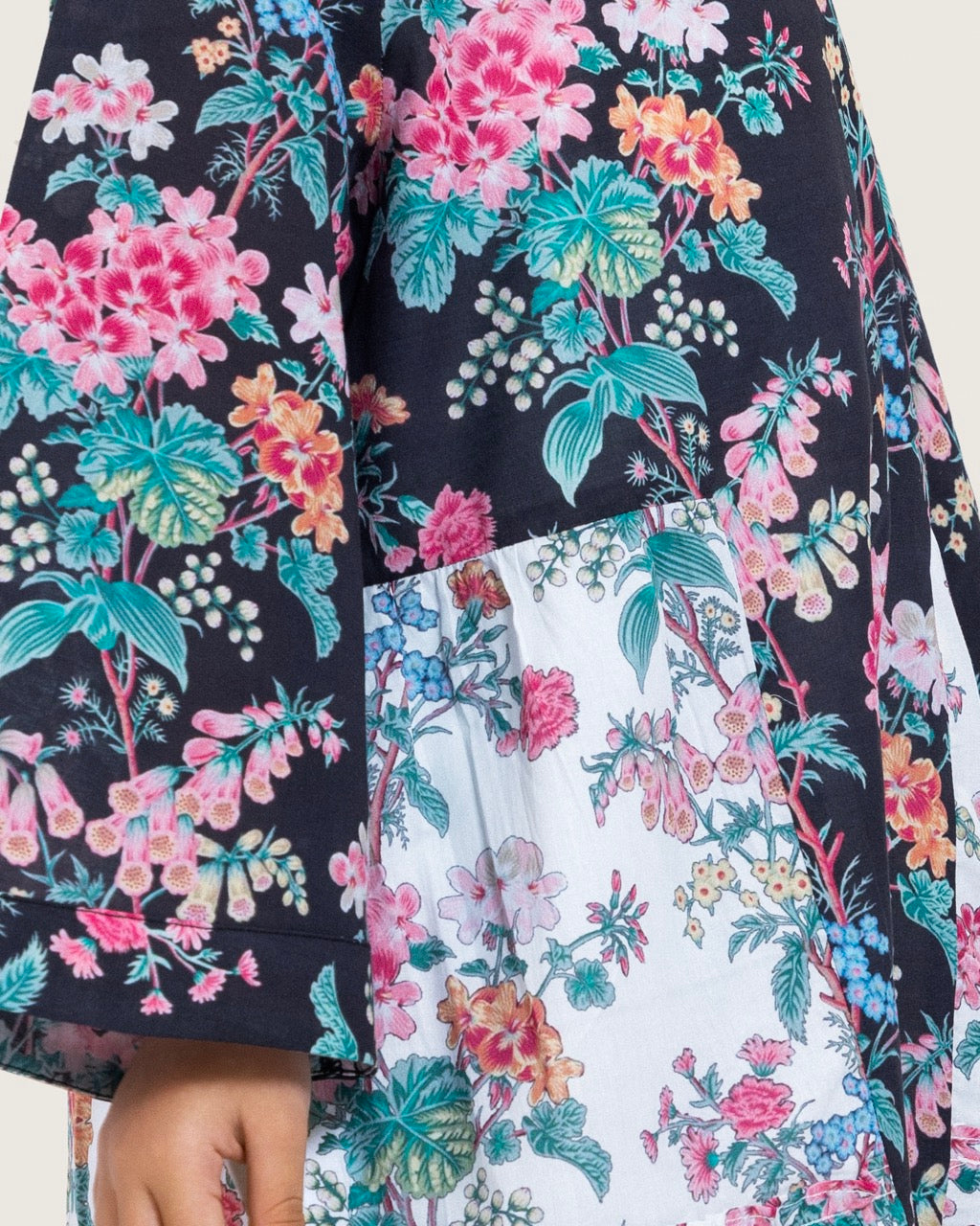 Girls Floral Cotton Dress with Tie Neck and Tassels