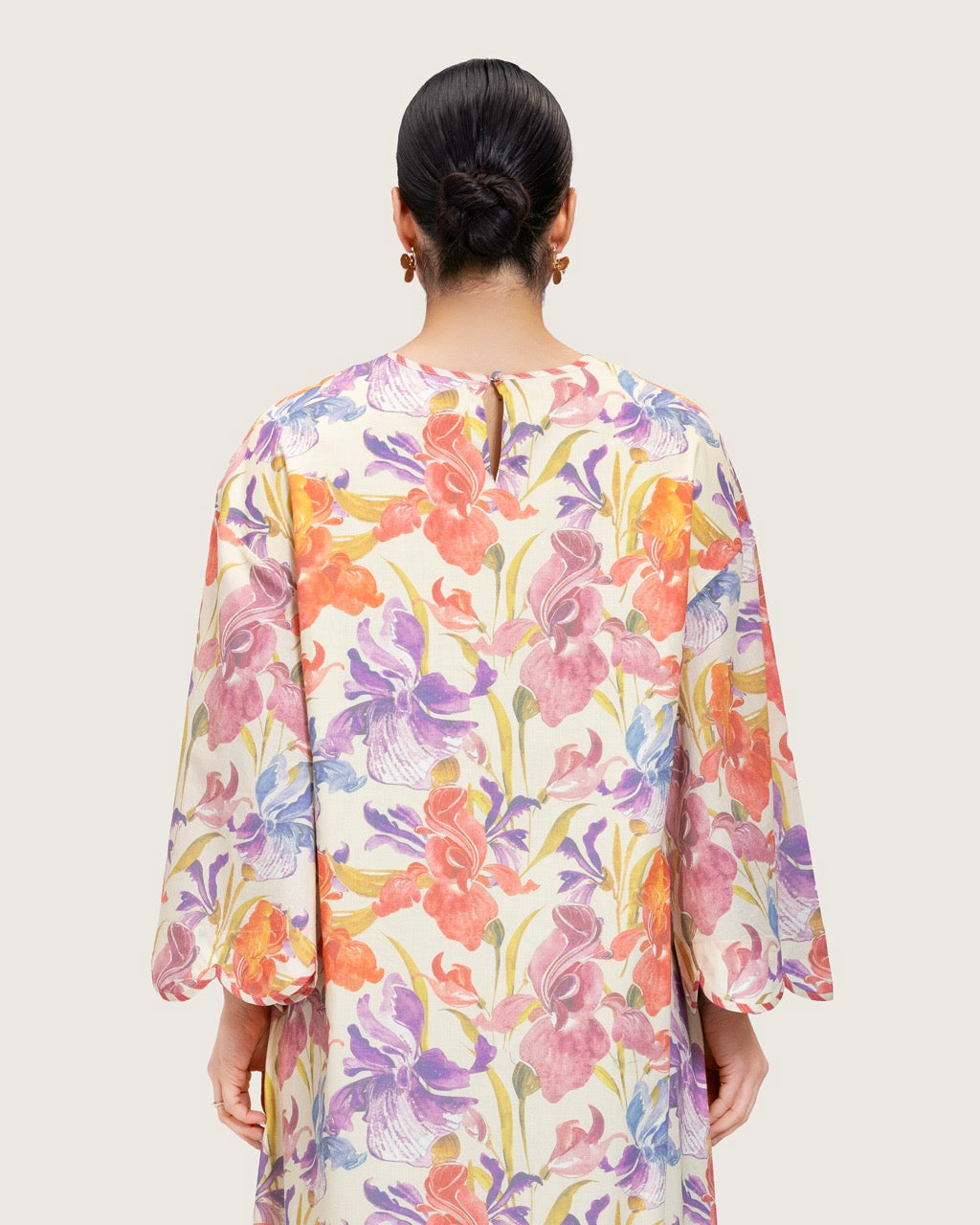 Peach Floral Maxi Dress with Square Neckline