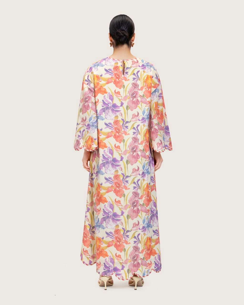 Peach Floral Maxi Dress with Square Neckline