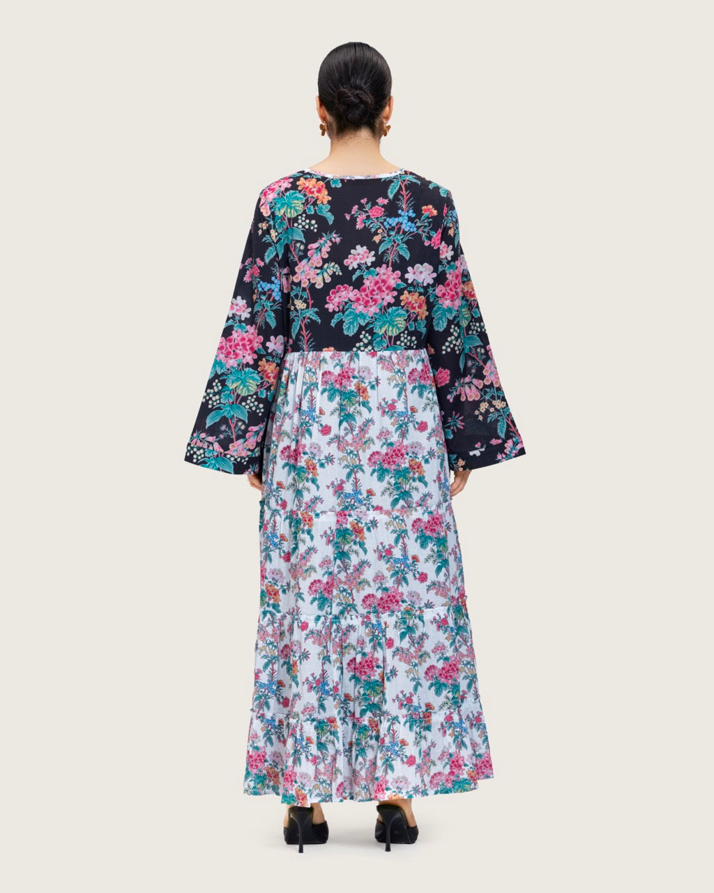 Loose Floral Cotton Dress with Tassels