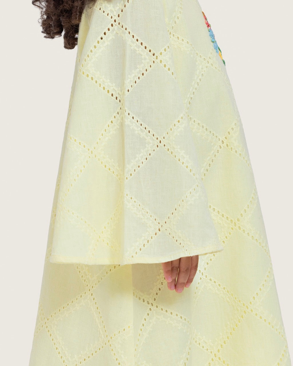 Loose Eyelet Cotton Kids Dress with Handmade Beaded & Sequin Embellishments