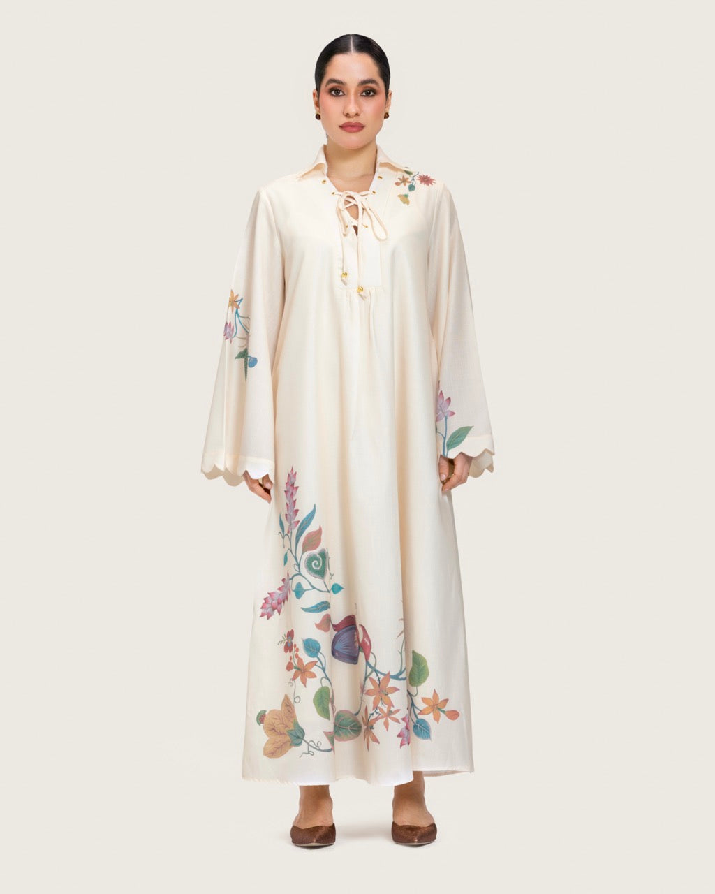 Loose A-Line Linen Dress with Floral Print