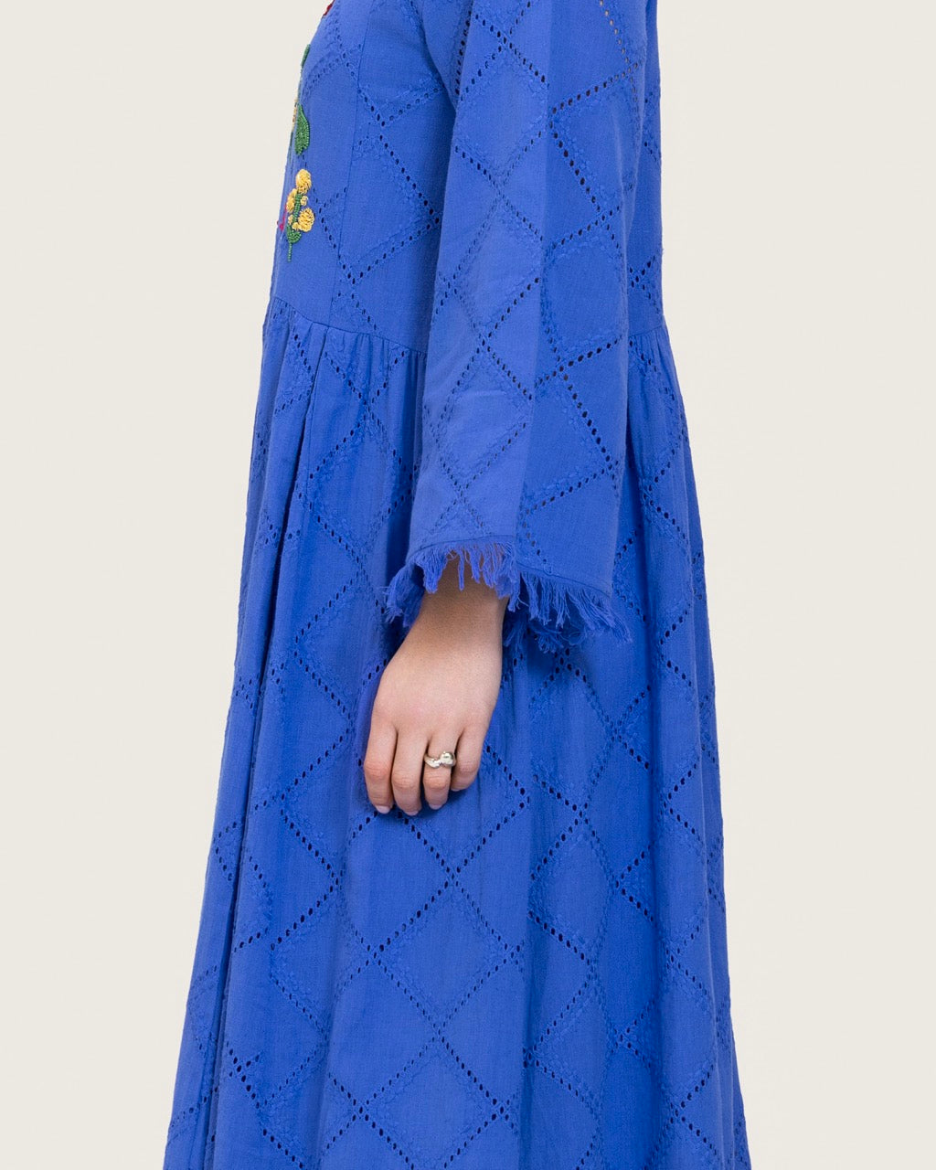 Eyelet Cotton A-Line Dress with Handmade Beaded & Sequin Details