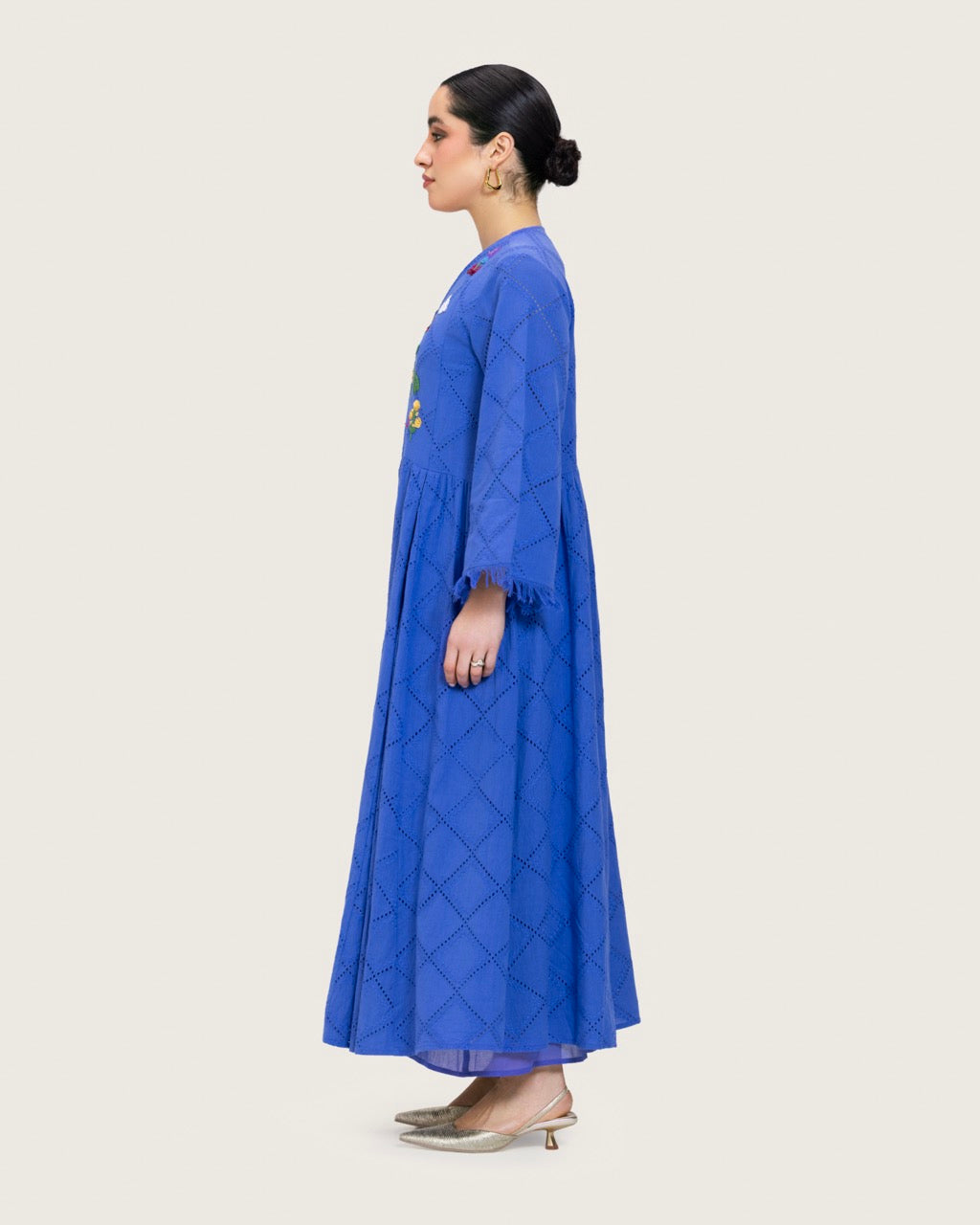 Eyelet Cotton A-Line Dress with Handmade Beaded & Sequin Details