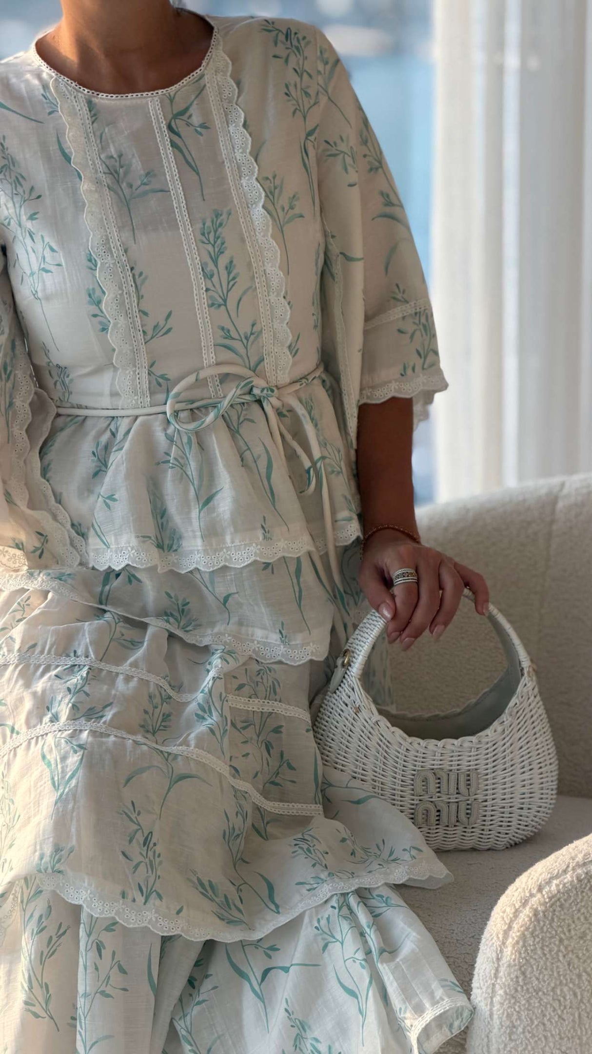 Aqua Bloom Tiered Lace Trim Maxi Dress - Noētic