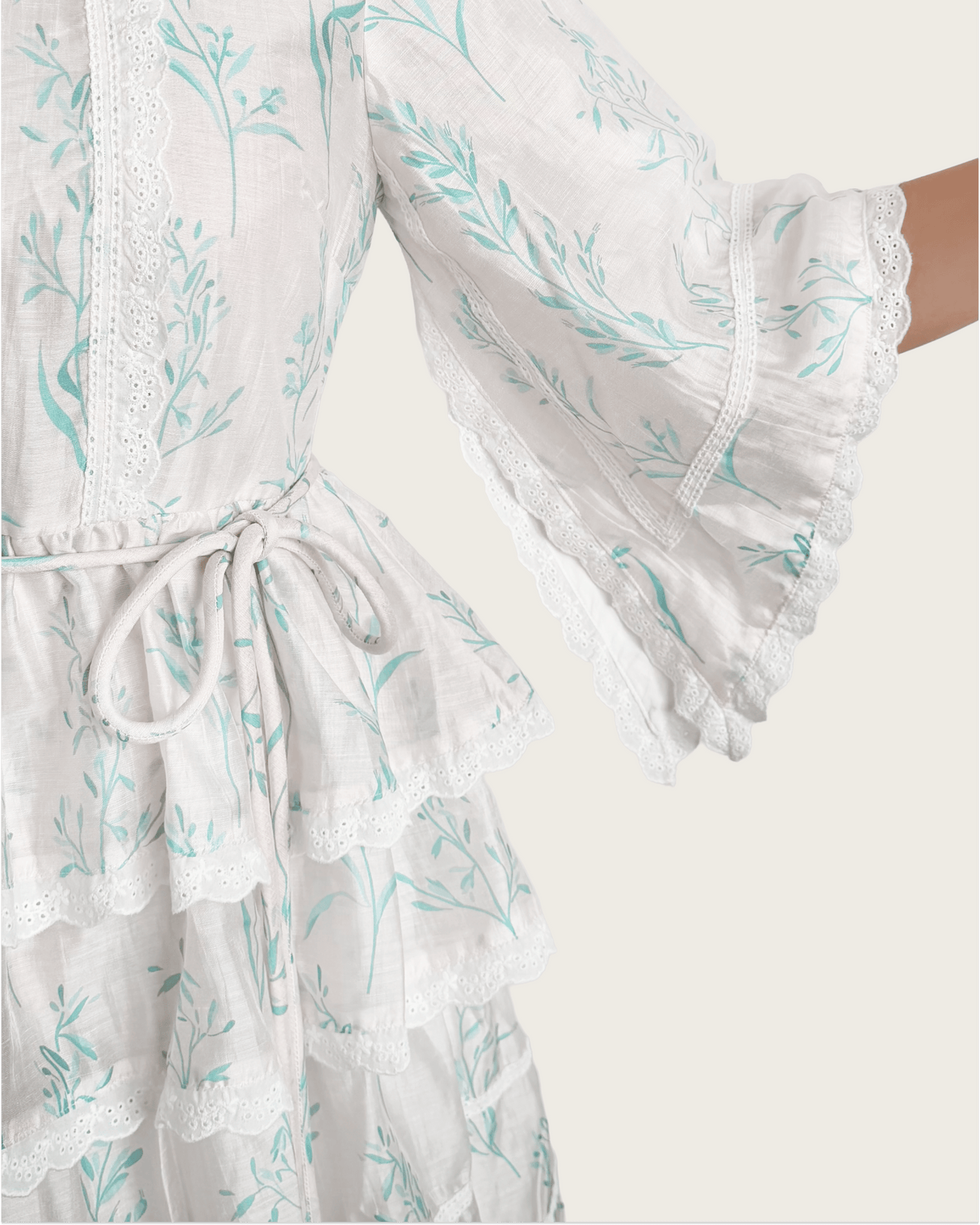 Aqua Bloom Tiered Lace Trim Maxi Dress - Noētic