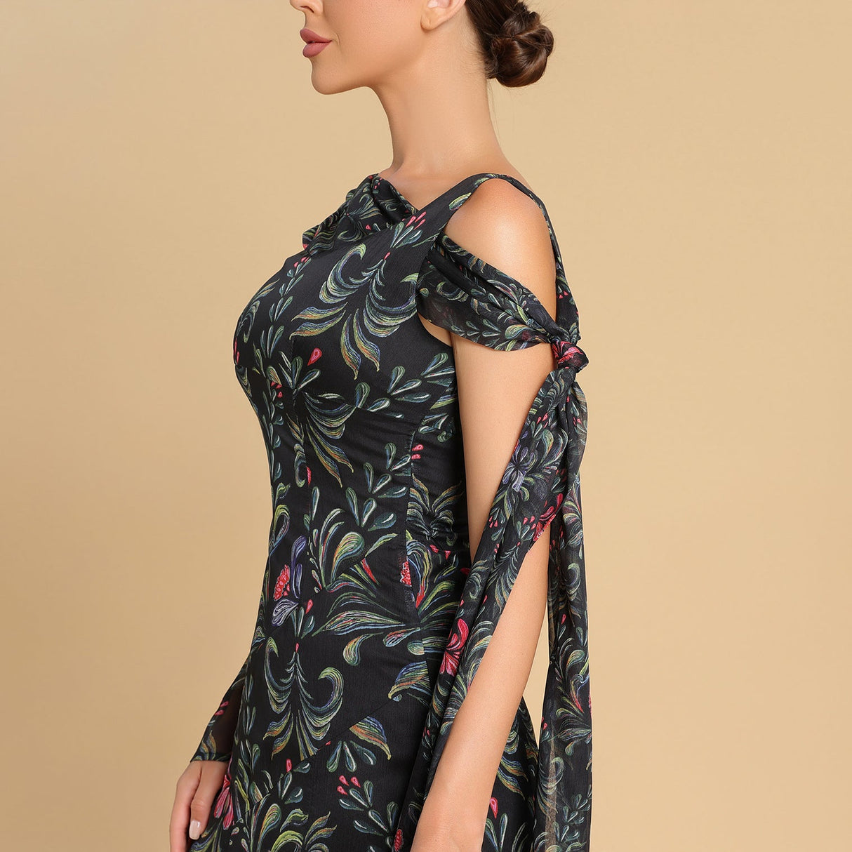 Asymmetrical sleeves chiffon dress - Noētic