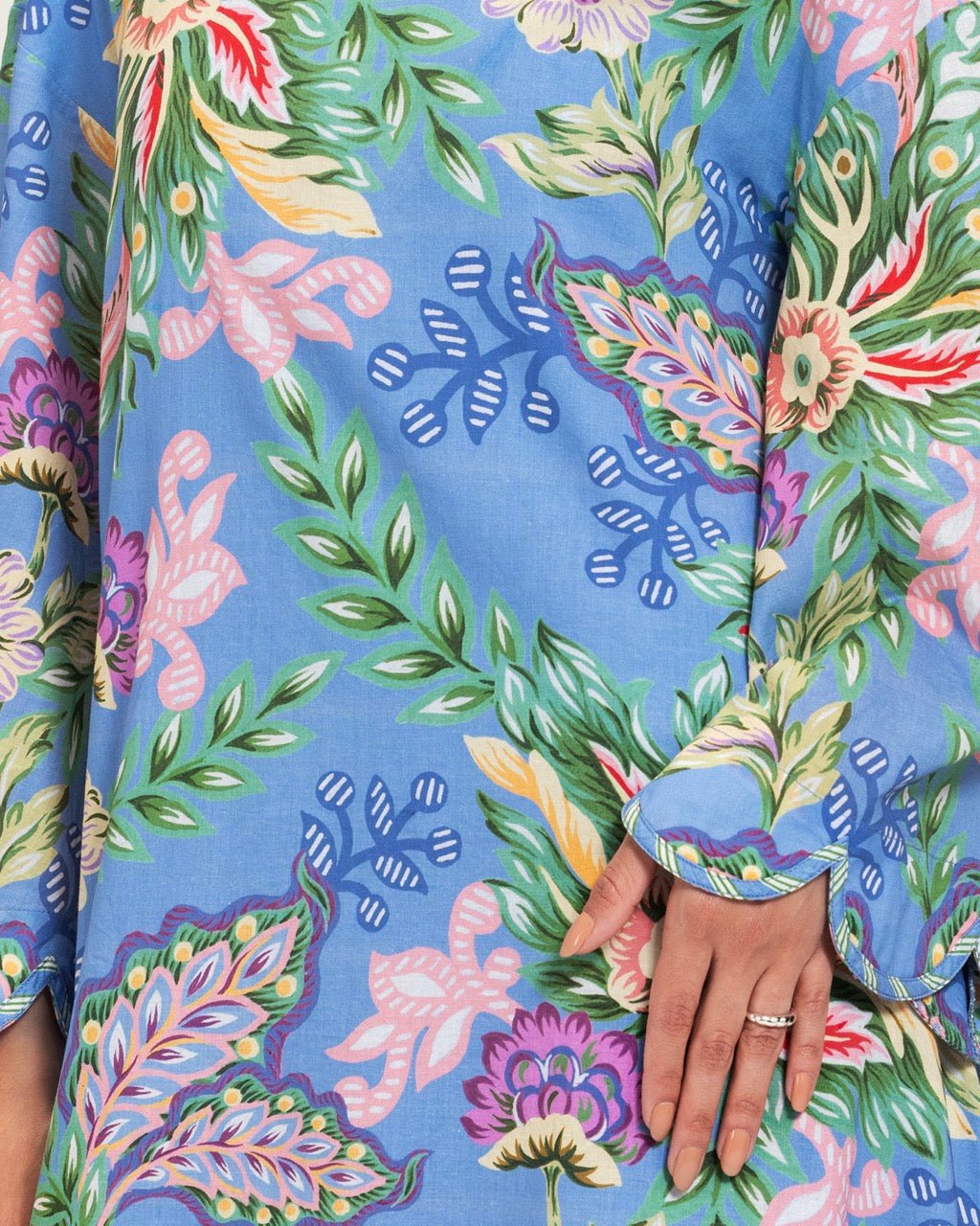 Blue Floral Maxi Dress with Square Neckline - Noētic