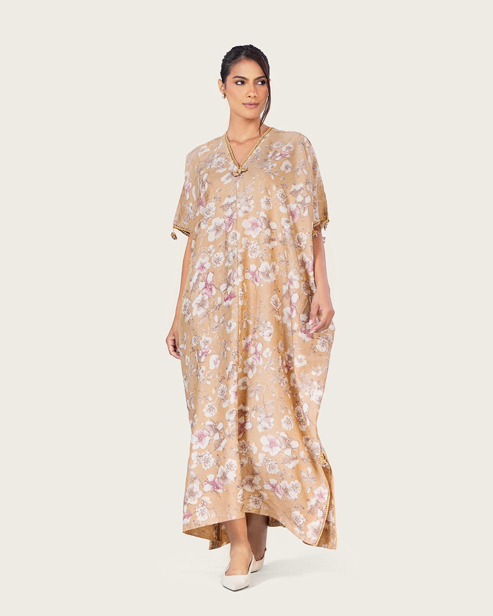 Brown Floral Loose Everyday Kaftan - Noētic