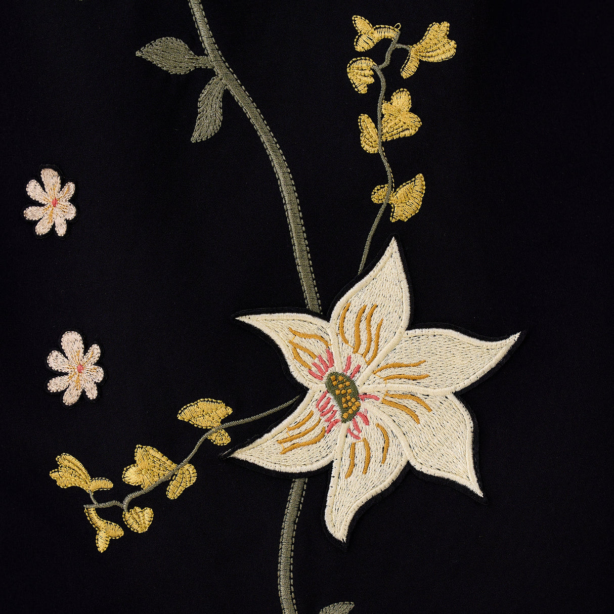 Floral Embroidered Color Block Maxi Dress with Draped Neckline - Noētic