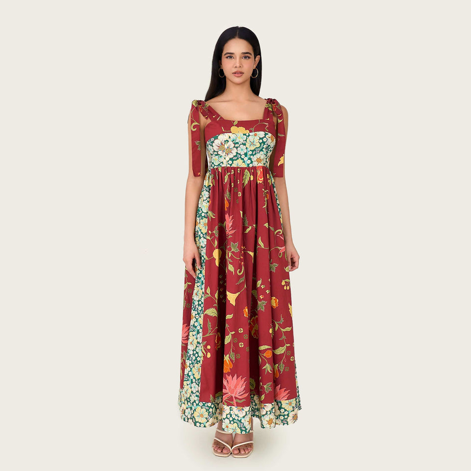 Floral Poplin Midi Dress with Tie Straps, Smocked Back & Pockets - Noētic