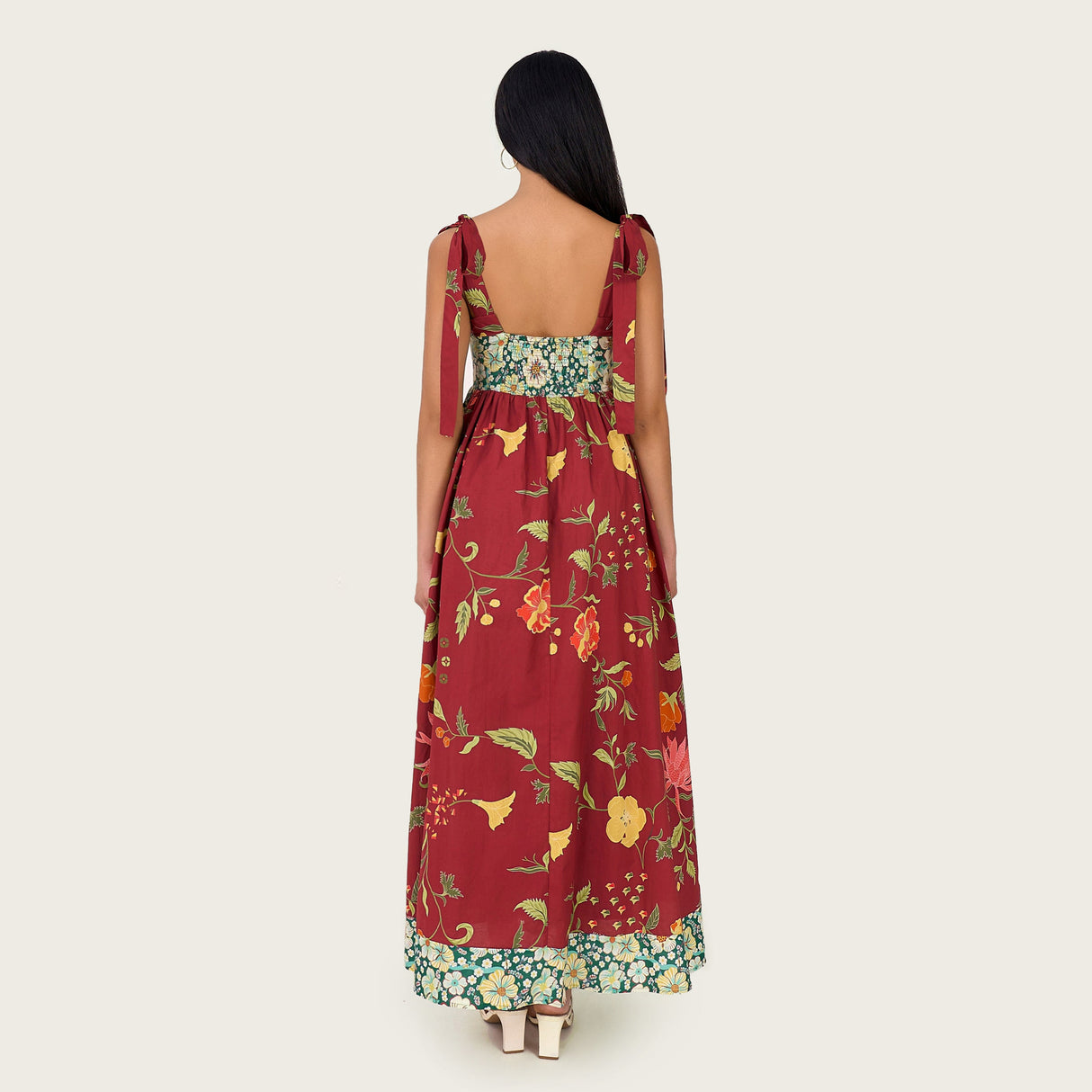 Floral Poplin Midi Dress with Tie Straps, Smocked Back & Pockets - Noētic