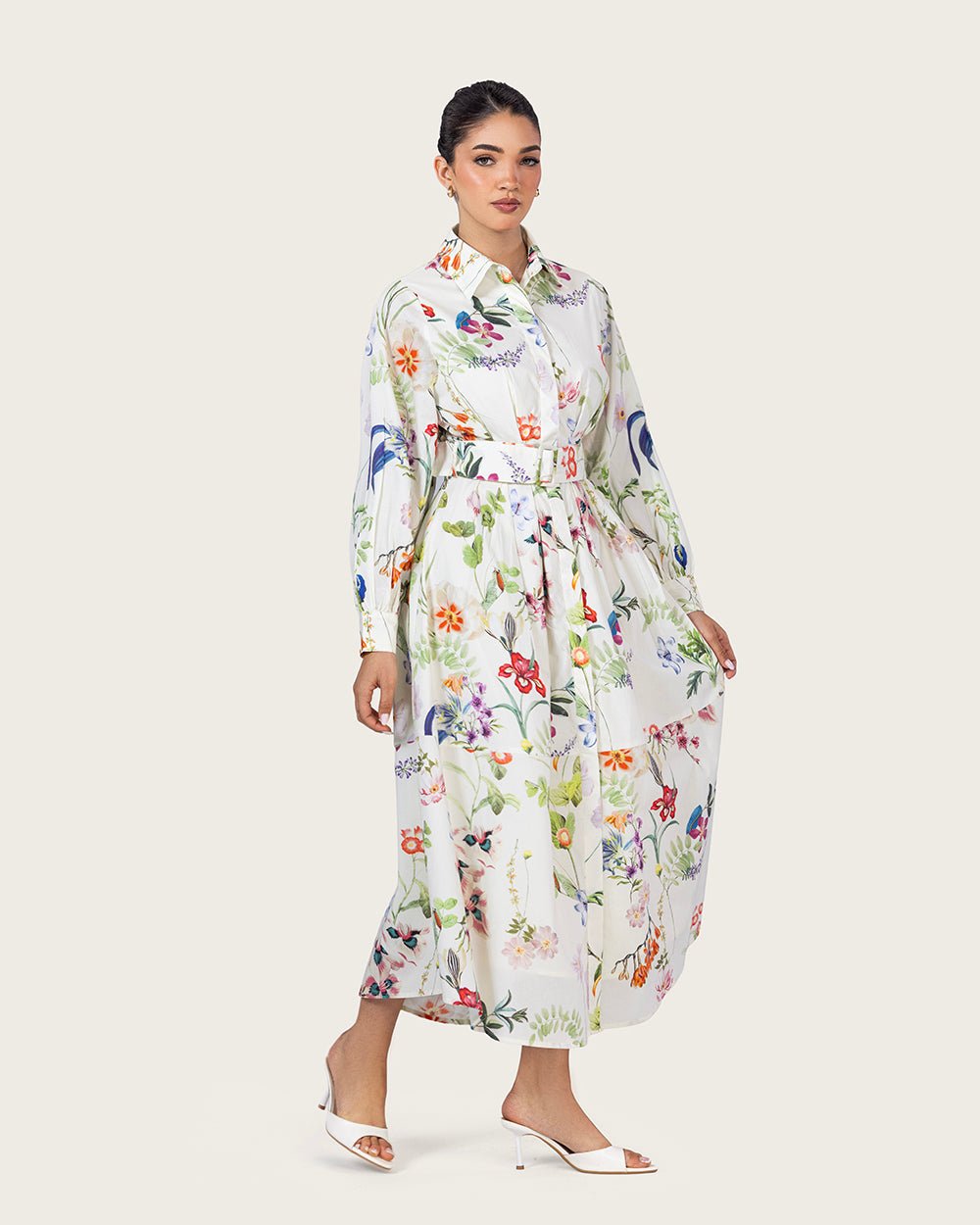 Floral Poplin Shirt Dress with Belt - Noētic