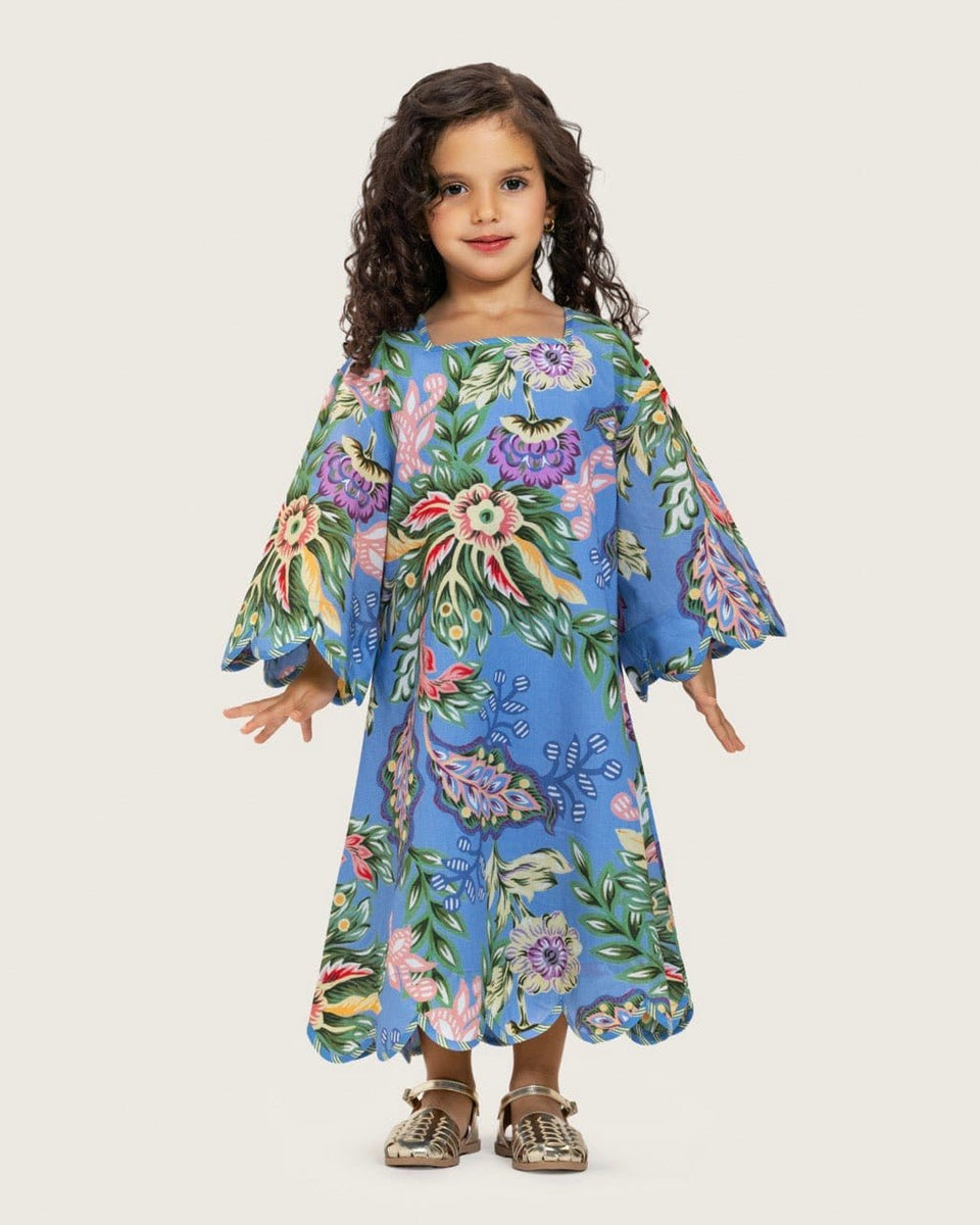 Girls Floral Blue Maxi Kaftan with Relaxed Silhouette - Noētic
