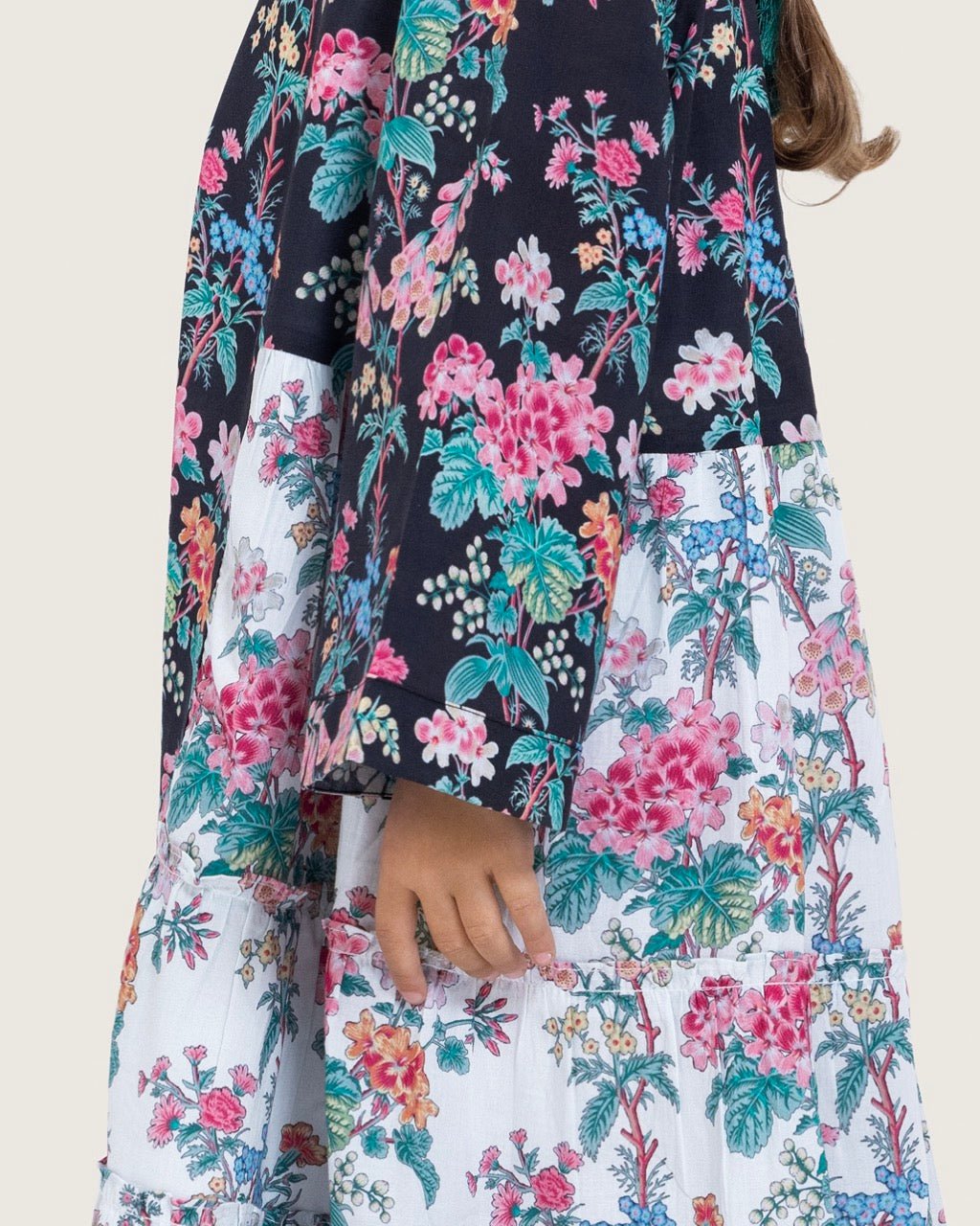 Girls Floral Cotton Dress with Tie Neck and Tassels - Noētic