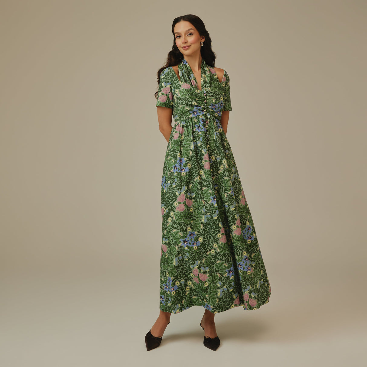 Green Botanical Linen Dress - Noētic