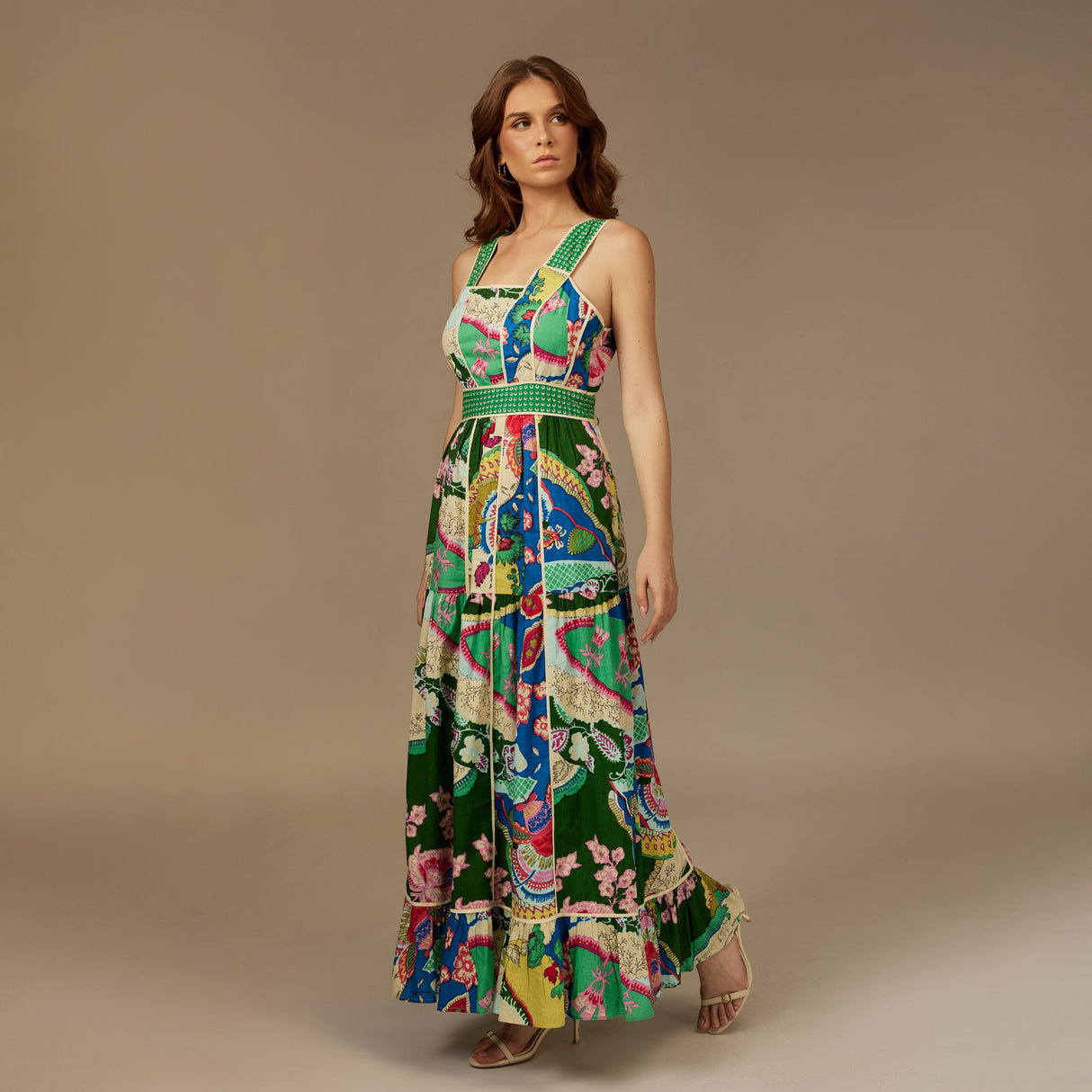 Green Printed Cotton Maxi Dress - Noētic