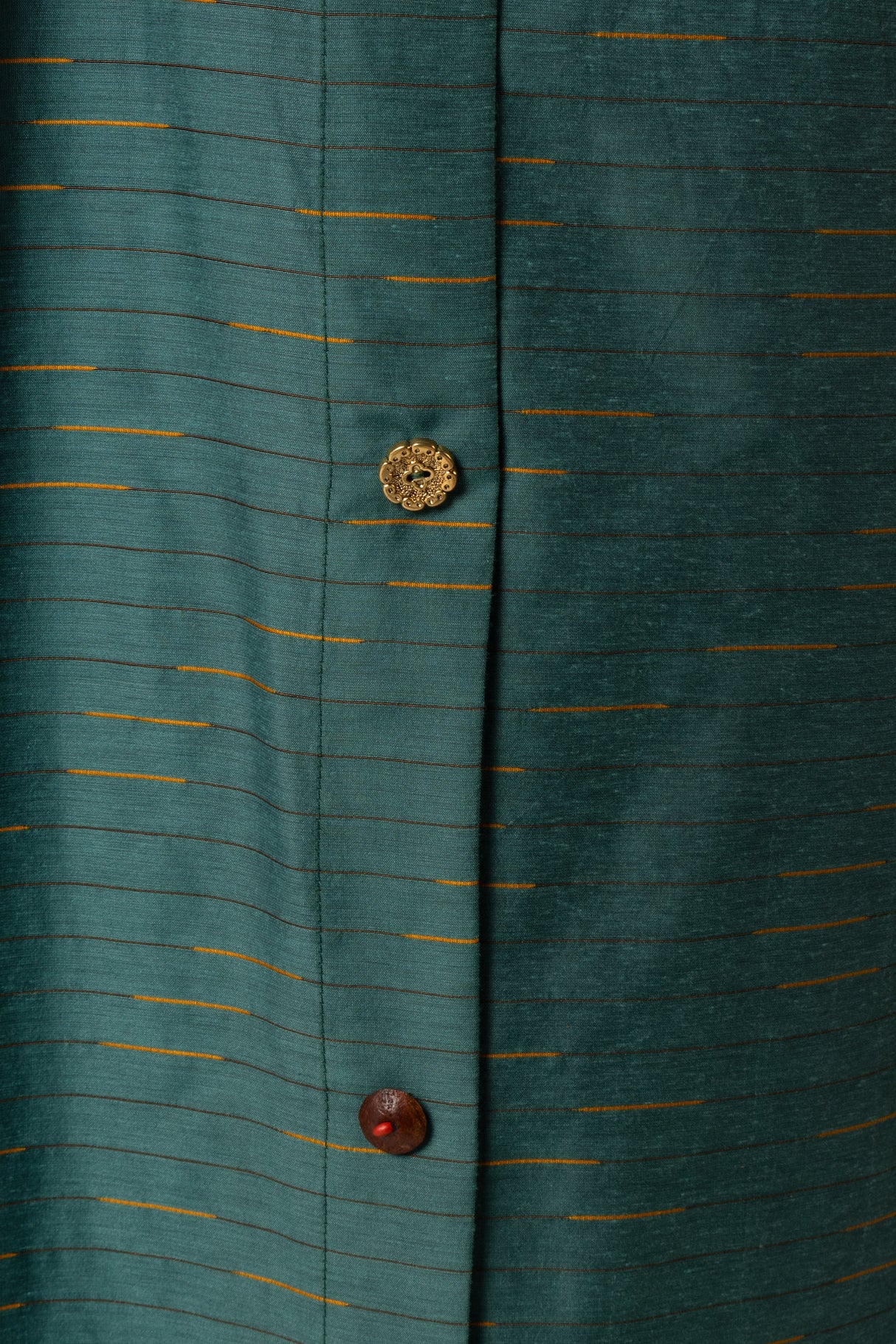Green Striped Abaya with Decorative Buttons - Noētic