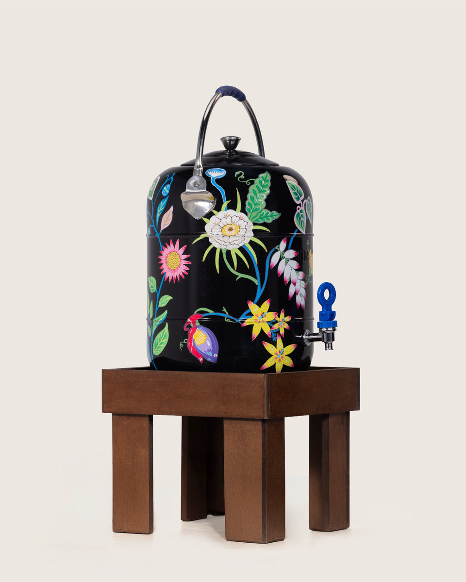 Hand-Painted Folk Floral Urn and Stool Set - 15 liters - Noētic