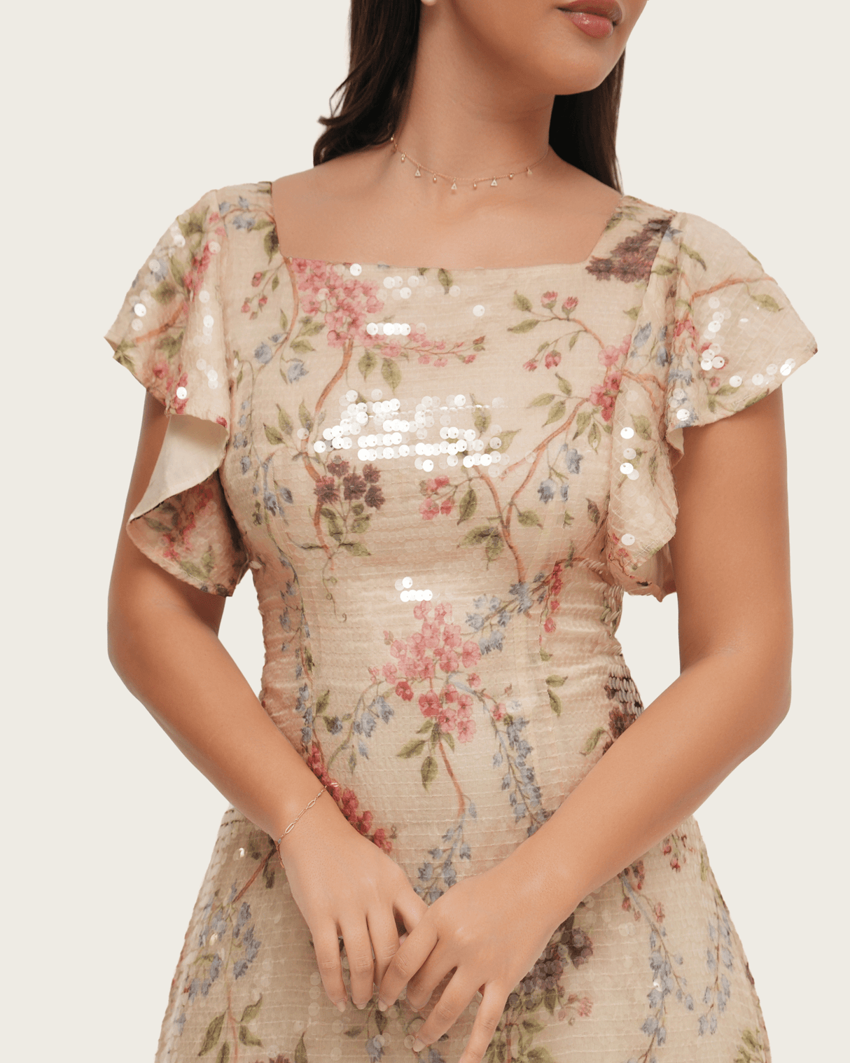 Ivory Floral Sequin Maxi Dress - Noētic