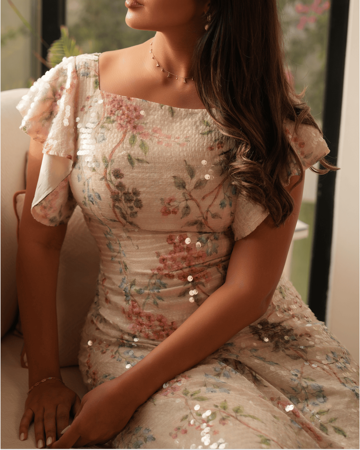 Ivory Floral Sequin Maxi Dress - Noētic