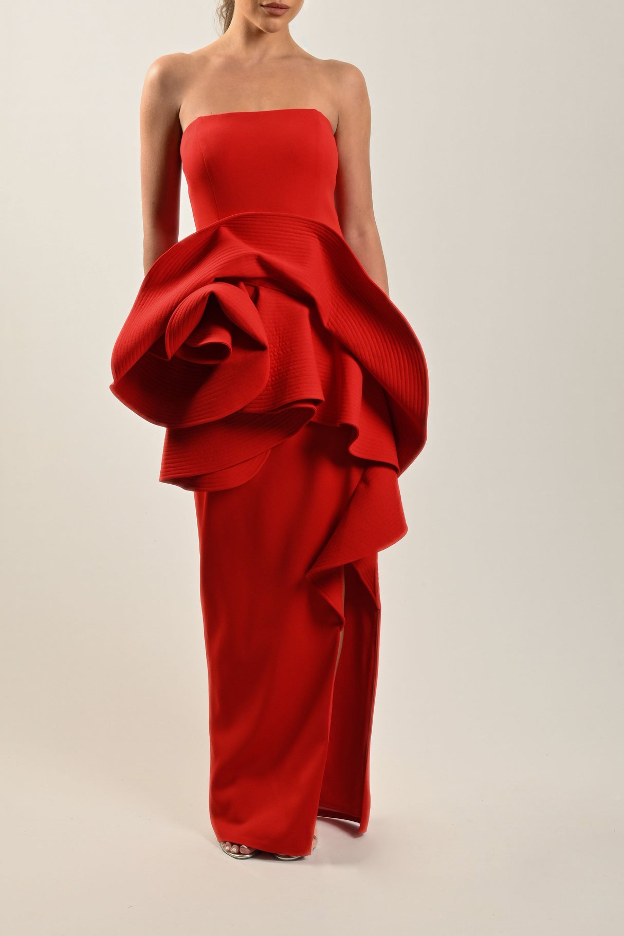 Long Flower Detail Red Dress - Noētic