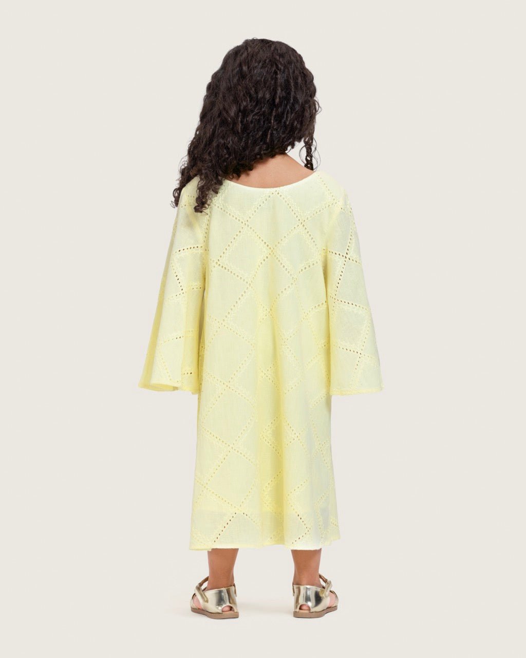 Loose Eyelet Cotton Kids Dress with Handmade Beaded & Sequin Embellishments - Noētic