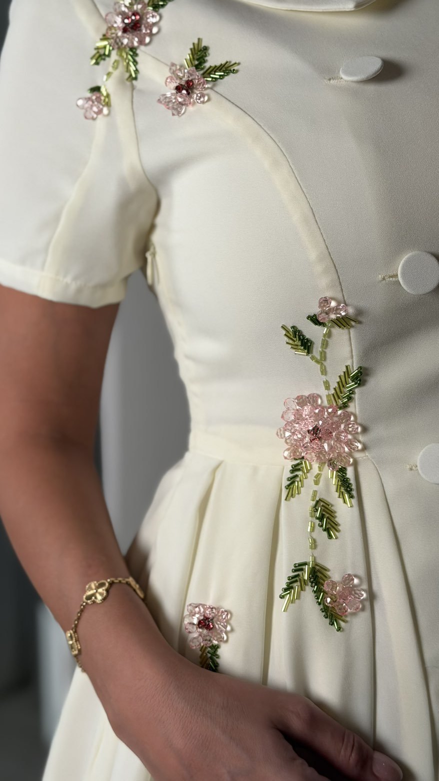 Luxury Butter Yellow Hand-Embellished Crepe Dress - Noētic
