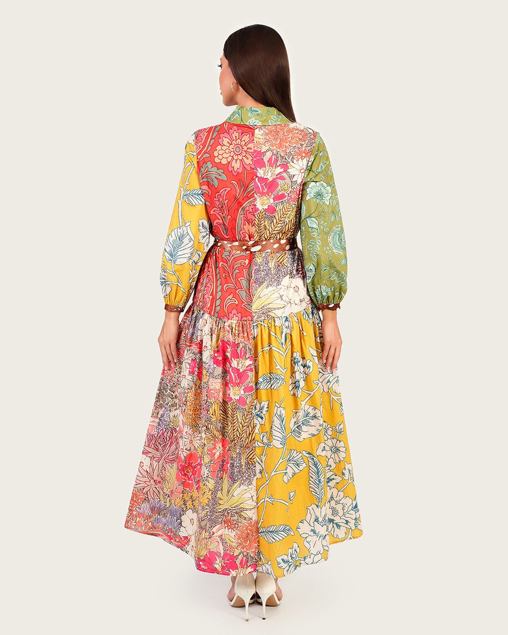 Luxury Modest Poplin Maxi Dress with Bambi & Mixed Artistic Prints - Noētic