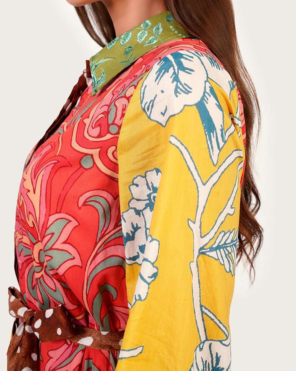 Luxury Modest Poplin Maxi Dress with Bambi & Mixed Artistic Prints - Noētic