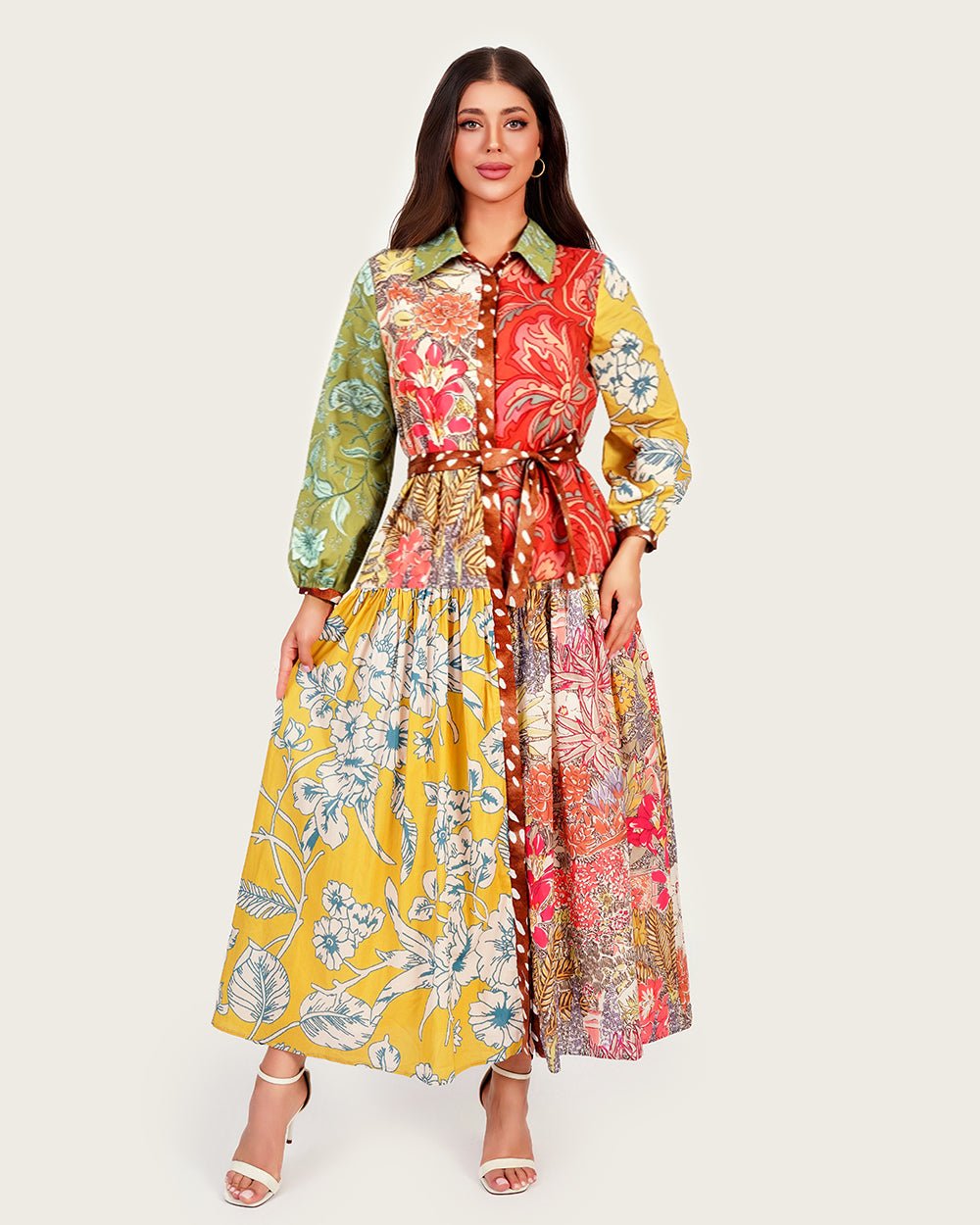 Luxury Modest Poplin Maxi Dress with Bambi & Mixed Artistic Prints - Noētic