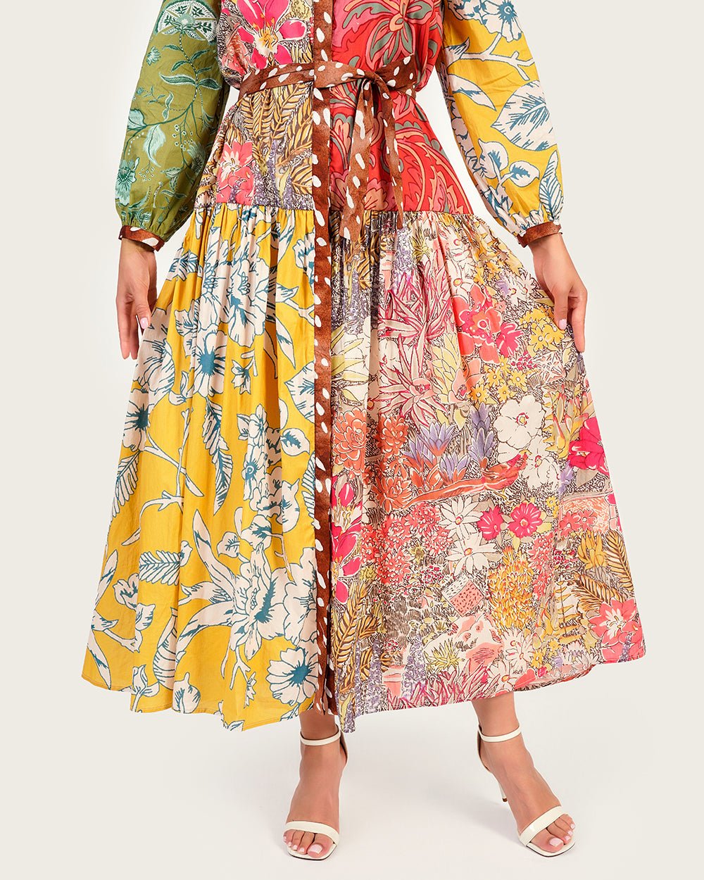 Luxury Modest Poplin Maxi Dress with Bambi & Mixed Artistic Prints - Noētic
