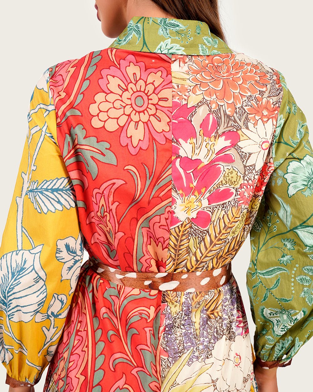 Luxury Modest Poplin Maxi Dress with Bambi & Mixed Artistic Prints - Noētic